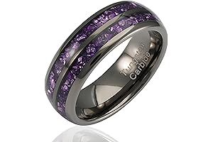 Engraved Personalized Gunmetal Purple Tungsten Ring: A Unique Promise Band Inlaid with the Tranquilizing Amethyst