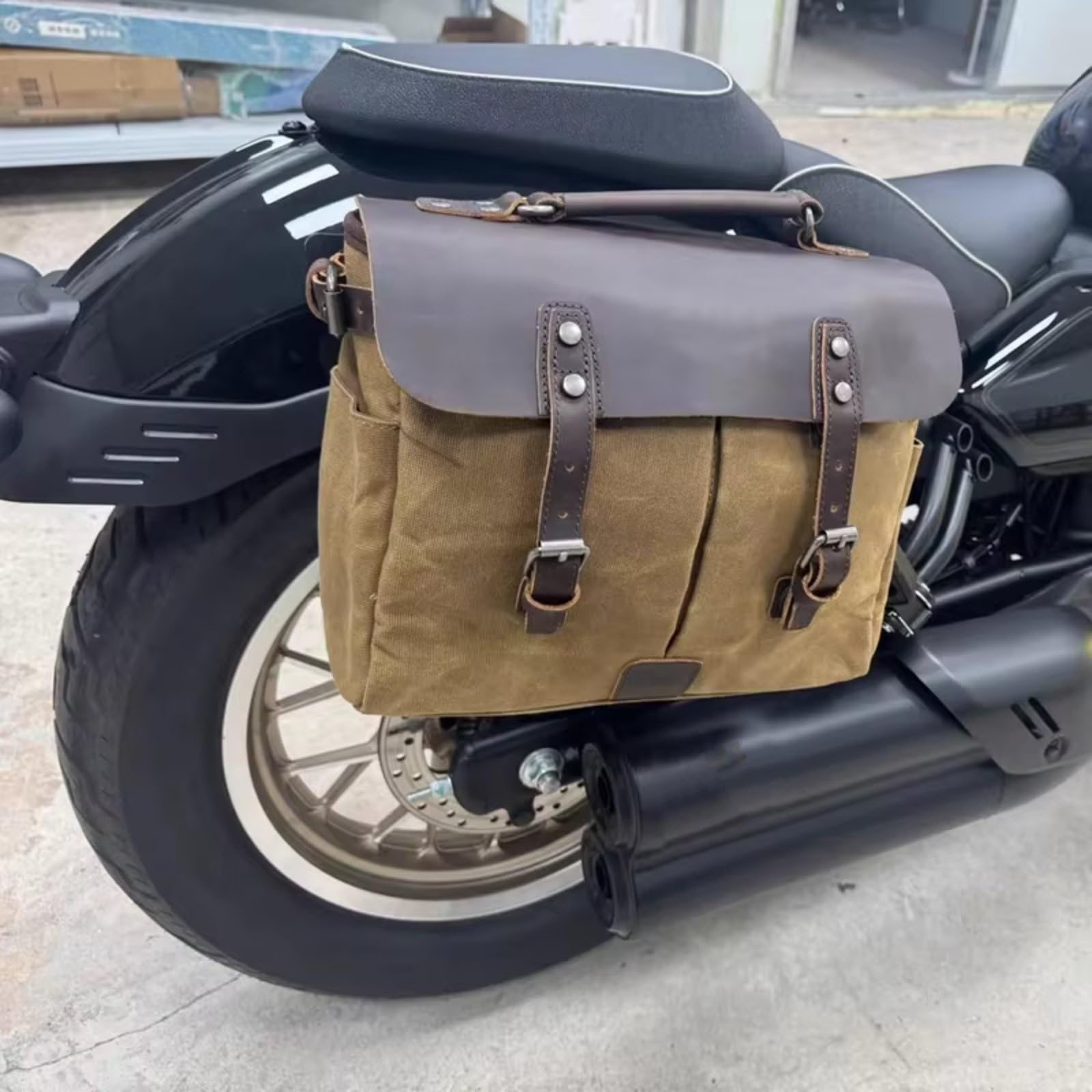 Compatibile Con CRF Per 125 250 CR XR Borsa A Tracolla Design Per Moto Accessori Per Spalla Crazy Horse In Tela Cerata Impermeabile Sacche Moto(Khaki)