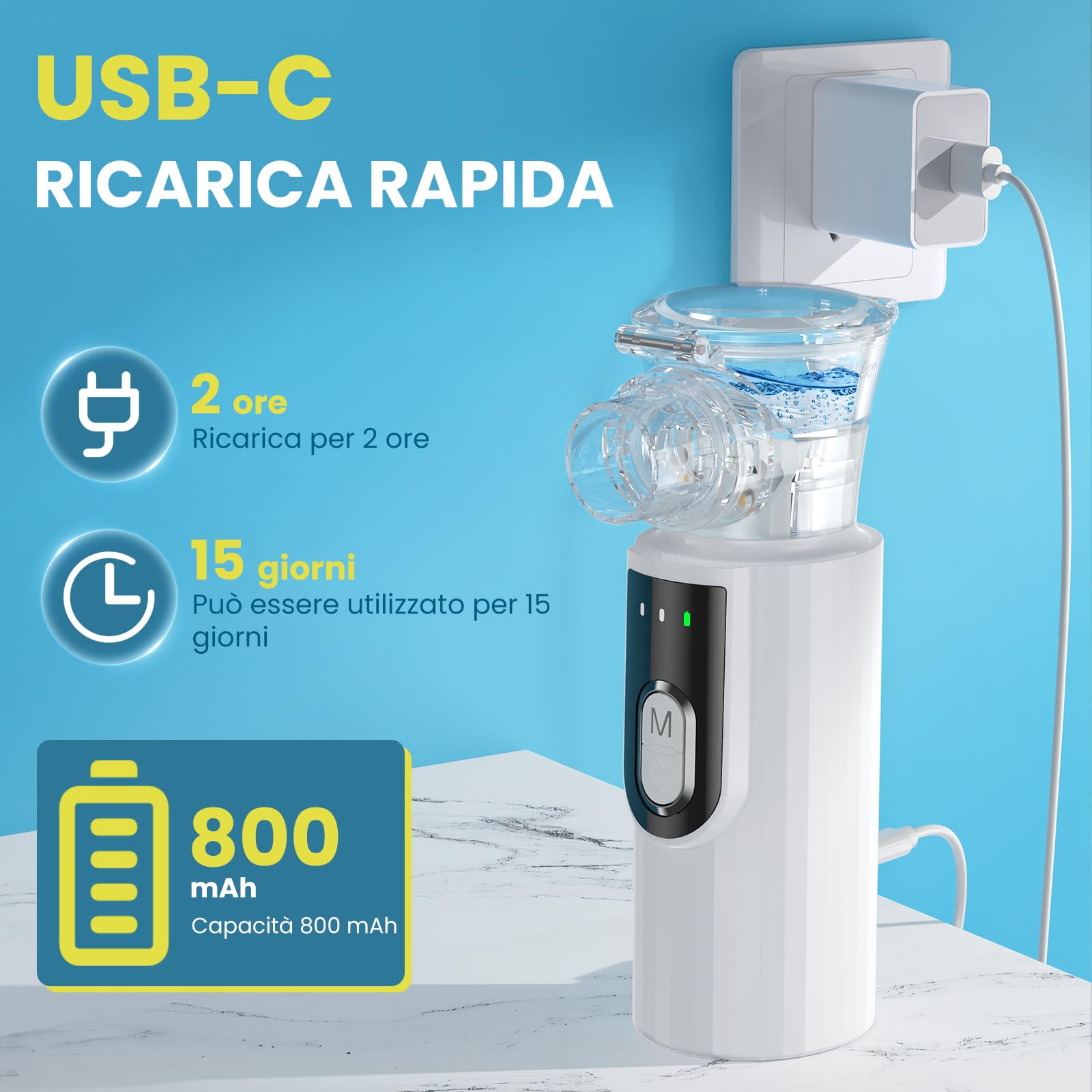 Aerosol Portatile Silenzioso – Macchina Aerosol per Aerosol Adulti e Aerosol Bambini, 2 Modalità Regolabili, Aerosol Ultrasuoni Autopulente con 2 Maschere e Boccaglio, per Viaggi e Uso Domestico