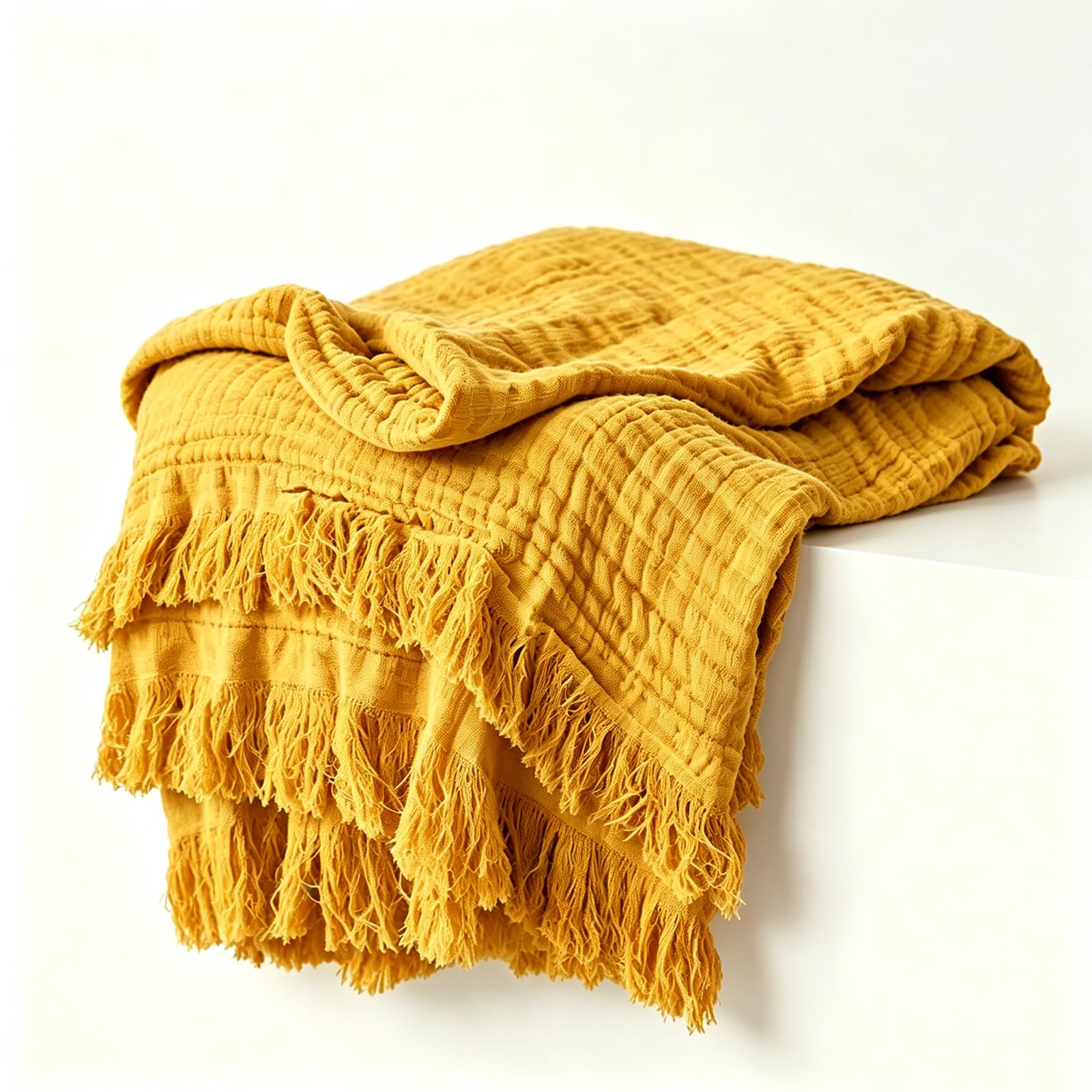 Knit Woven Gauze Blanket with Tassels，Throw Blanketfor Couch (1PC-I)