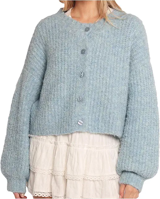 Gilet Mohair Cardigan Femme Y2K Tricot Boutonné Manches Longues