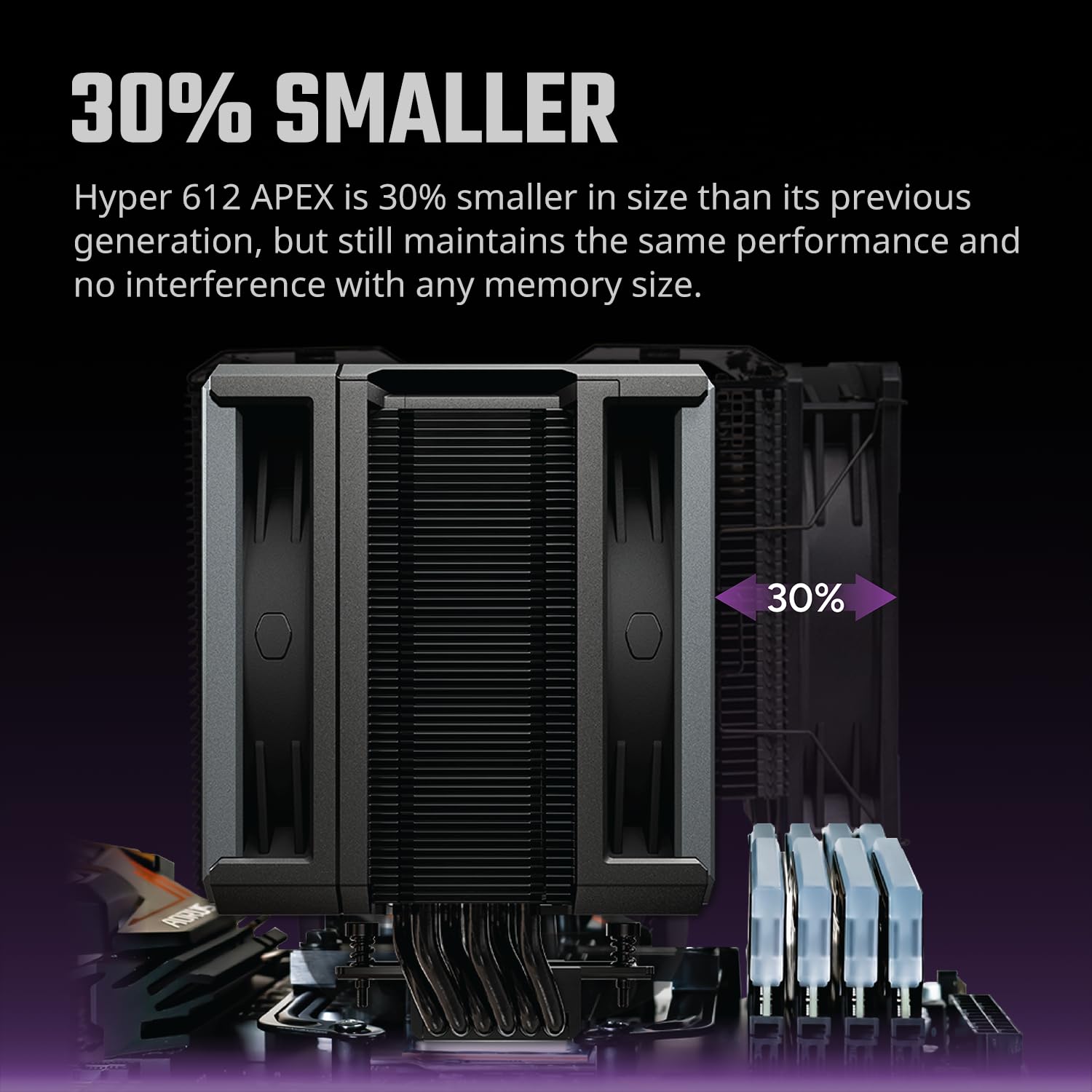 Cooler Master Hyper CPU Air Cooler – 120mm High Performance PWM Fan, 4 Copper Heat Pipes, Aluminum Top Cover, Low Noise & Easy Installation, AMD AM5/AM4 & Intel LGA 1851/1700/1200, Black: Cooler Master Hyper 612 APEX CPU Air Cooler, Dual Mobius 120 PWM Fan, Superconductive Composite 6 Copper Heat Pipes, 159mm Tall, Sleek Top Cover, AMD Ryzen AM5|AM4, Intel LGA 1851|1700 Brackets