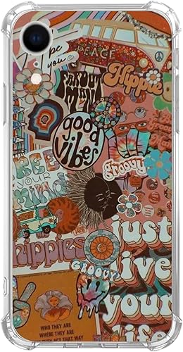Funda psicodélica hippie psicodélica compatible con iPhone XR, funda retro Groovy Good Vibes para iPhone XR, funda de TPU suave y moderna
