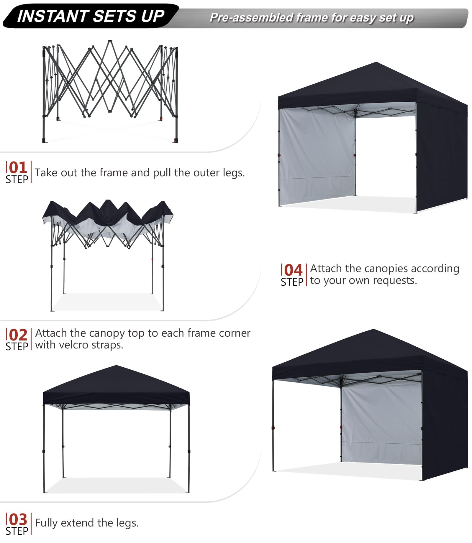 ABCCANOPY 2.5x2.5M Pop Up Gazebo With Two Side Panels Upgraded Roller