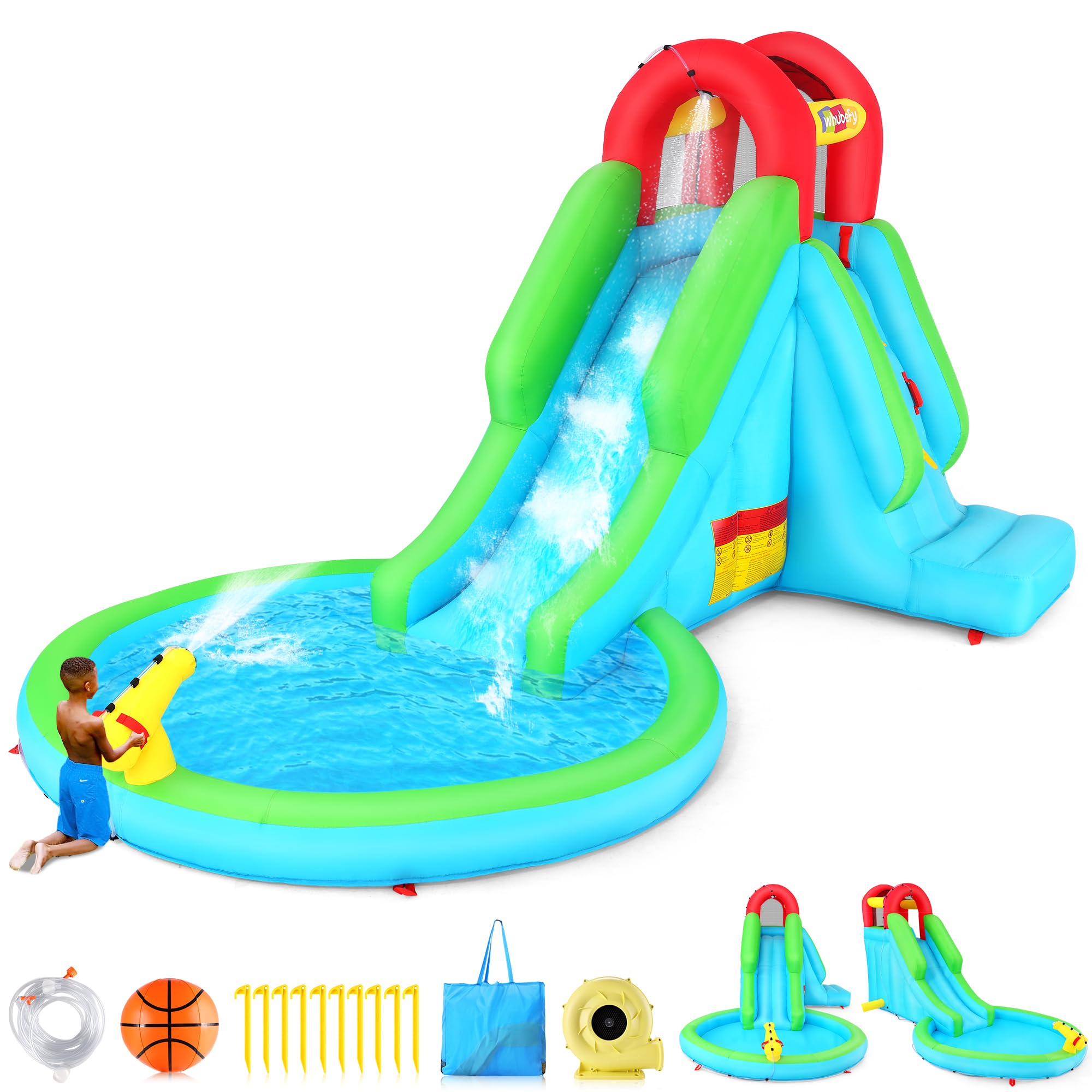 Inflatable Water Slide, Waterslides for Kids Backyard with Blower, Blow up Water Slides for Backyard- Splash Pool, Waterslide, Waters Cannons, Climbing Wall Water Slides (13 FT)
