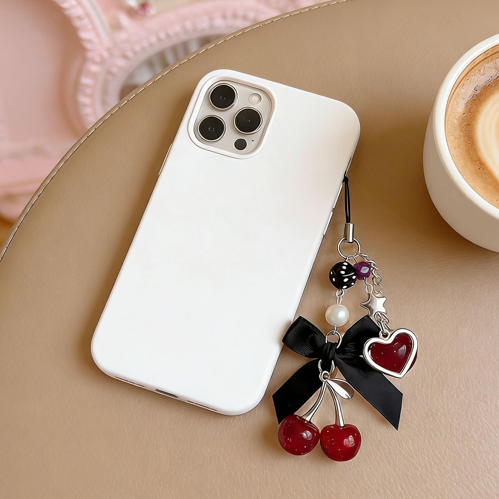 Kurze Handykette avec Charme Cerise – Breloque de téléphone Mignon en Noir comme chaîne Courte décorative pour Smartphone et clés