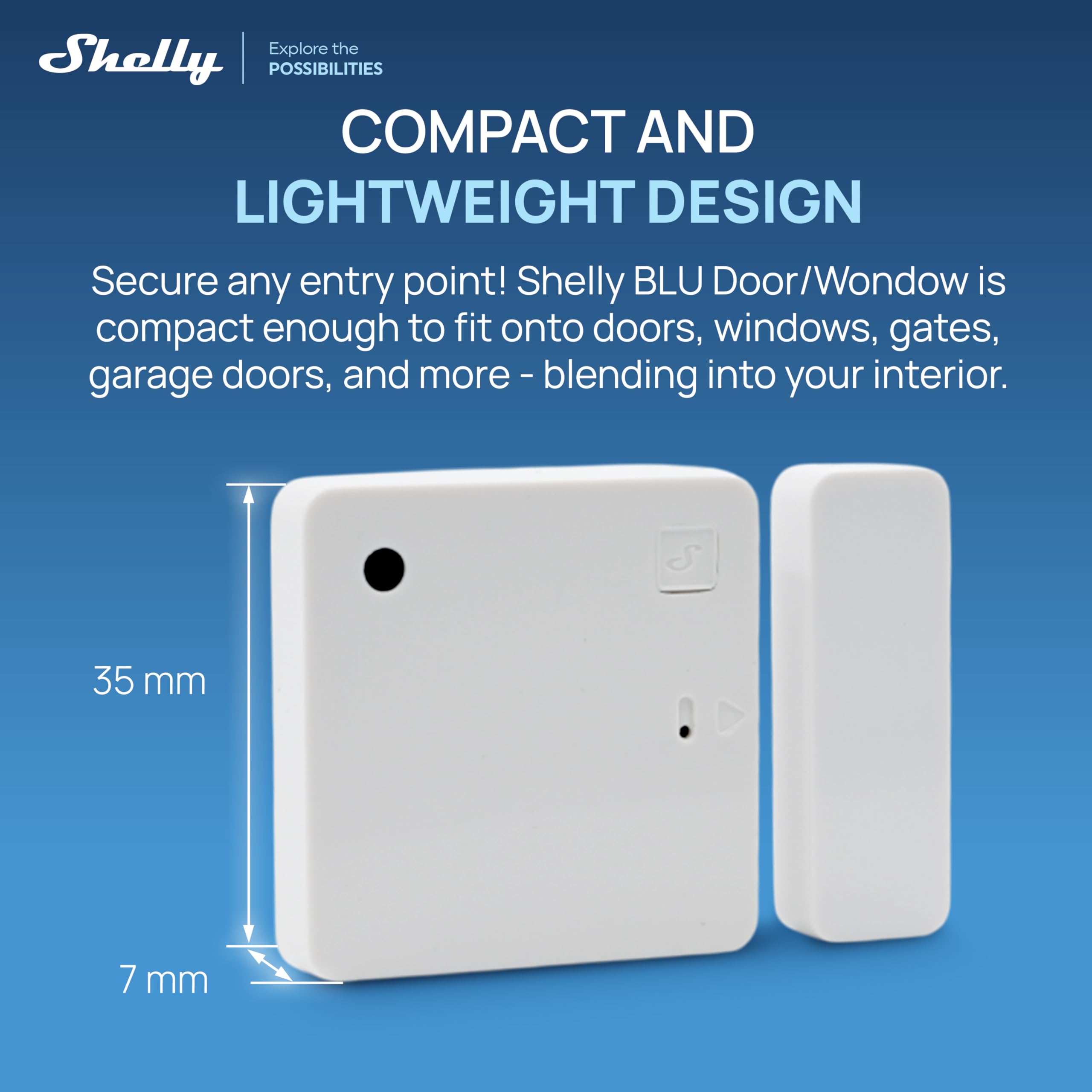 Shelly BLU Door/Window ZB Blanco – Sensor Puertas y Ventanas Zigbee y Bluetooth, Detector inalámbrico Apertura/Cierre, Sensor de luz, Batería de 2 años y Control por aplicación