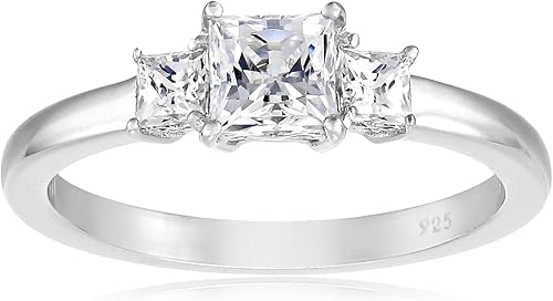 Tienda Collection Platinum or Gold Plated Sterling Silver Princess-Cut 3-Stone Ring made with Infinite Elements Zirconia
