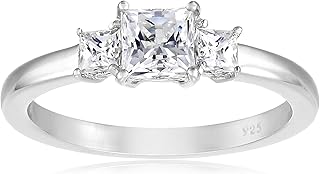 Platinum or Gold Plated Sterling Silver Princess-Cut 3-Stone Ring made with Infinite Elements Zirconia