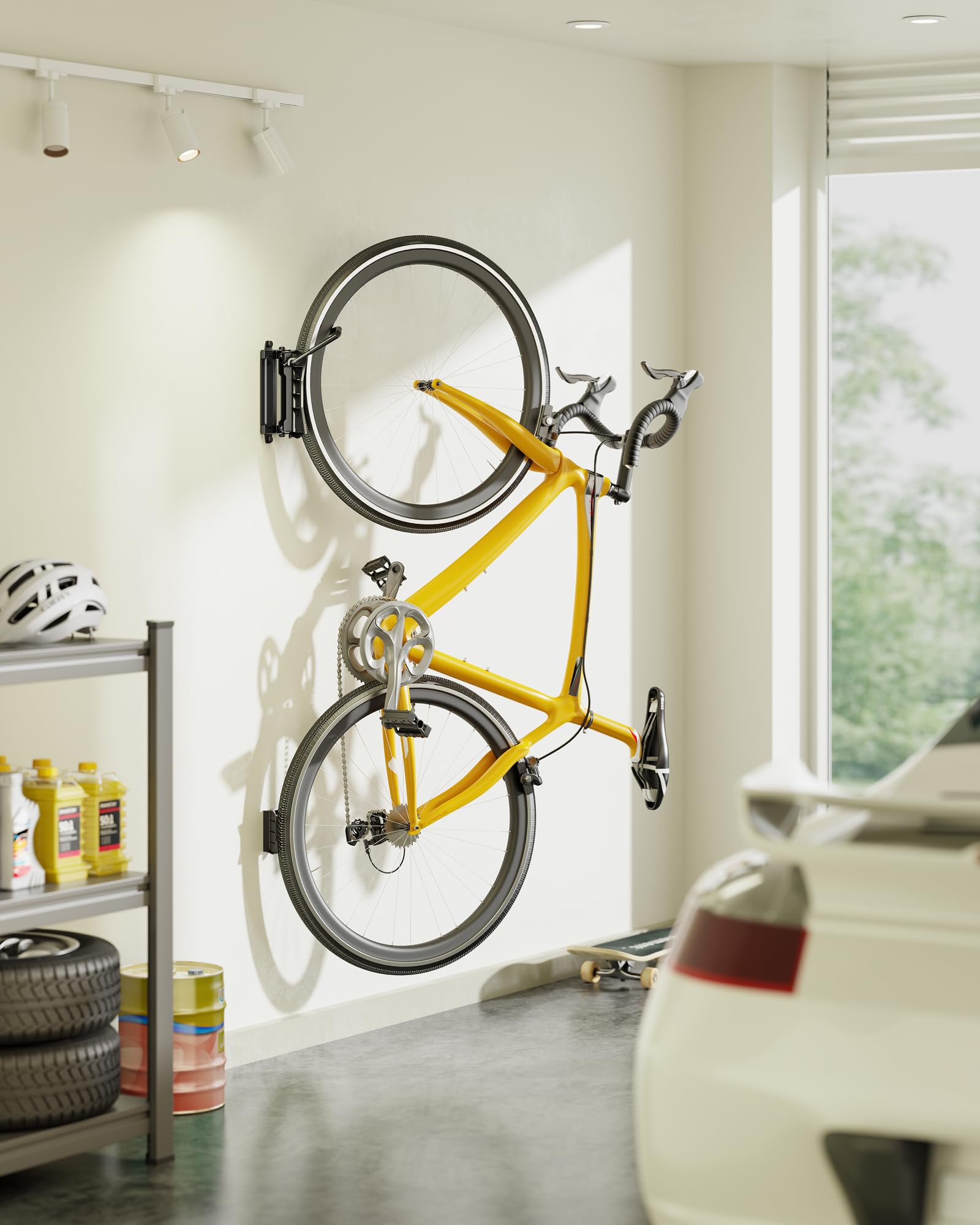 monTEK Schwenkbare Fahrrad-Wandhalterung, platzsparende vertikale Fahrradaufhänger, Wand-Fahrradträger für Garage, hält bis zu 35 kg, 4 Stück