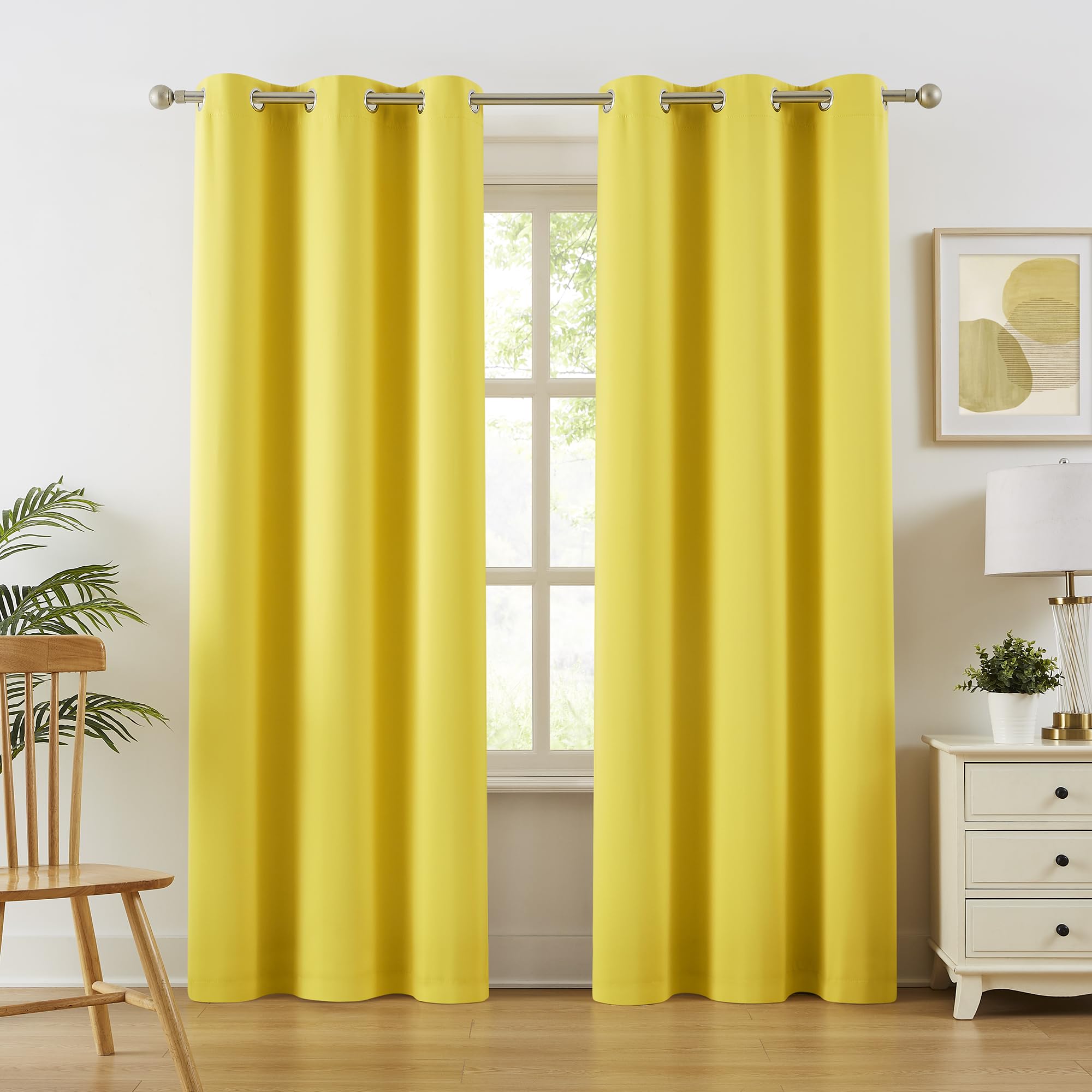 Vibrant Illuminating Yellow Blackout Curtains 84 Inch Length Grommet Thermal Insulated Curtain Drapes for Living Room Bedroom 2 Panels Set 42 W x 84 L