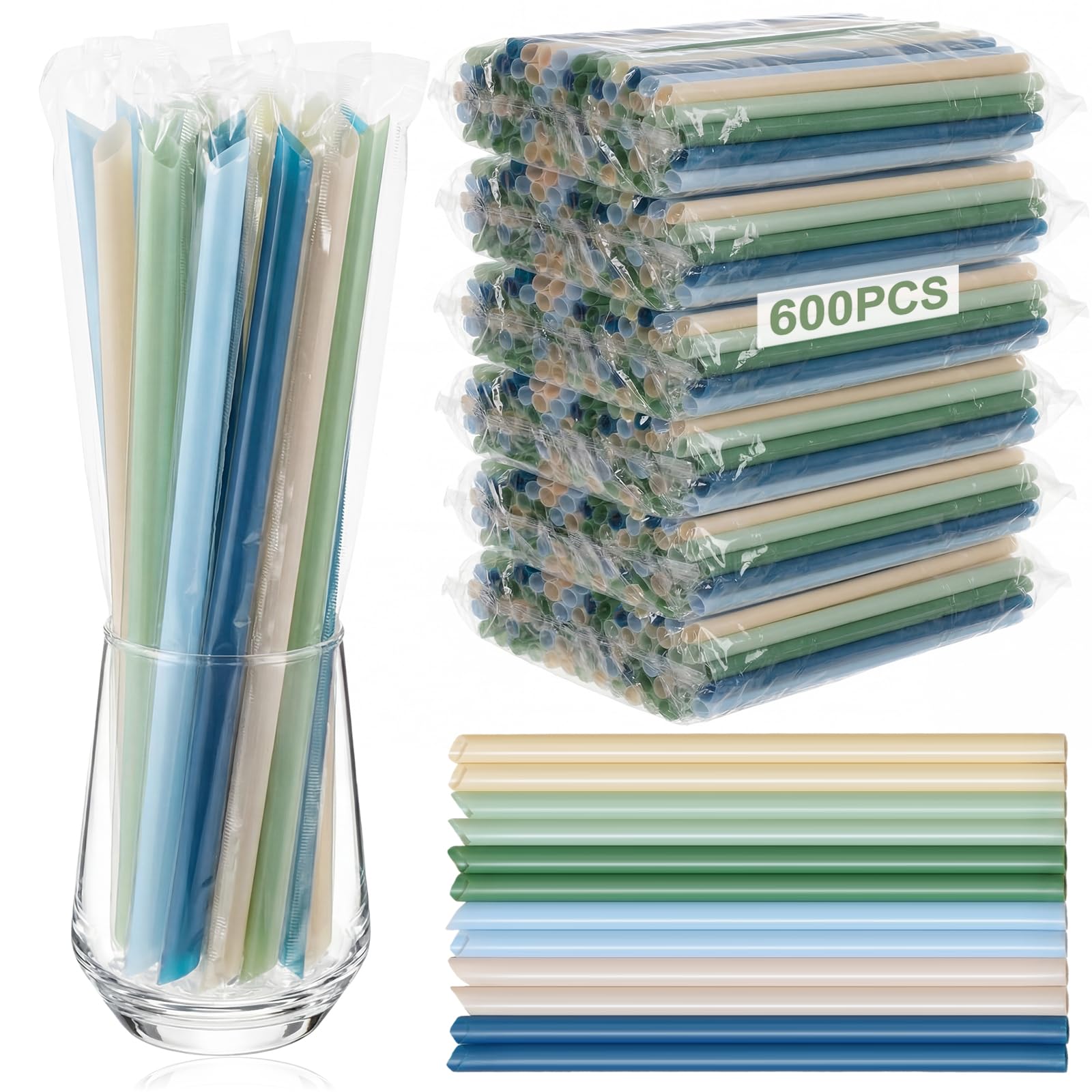 Tessco for You 600 Pcs 9.84 Inch Boba Straws 10mm Wide Sage Color