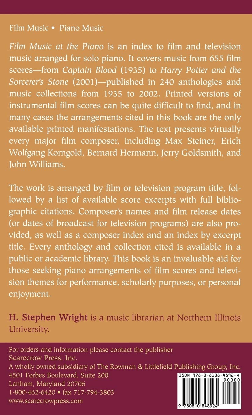 Film Music at the Piano: An Index to Piano Arrangements of Instrumental Film and Television Music in Anthologies and Collections
