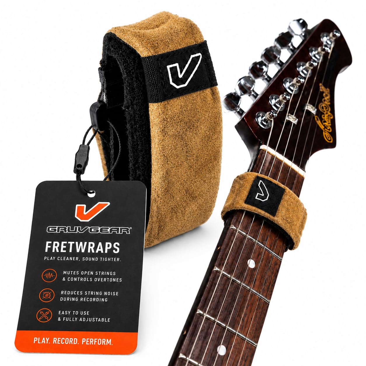 Gruv Gear Fret Wrap &amp; Guitar Mute, Fretwrap for Acoustic, Electric &amp; Bass | String Dampener Recording, Tapping &amp; Practice Accessory (1 Pack, Small Maple, Fits 4 String Bass, 6 String Guitar)
