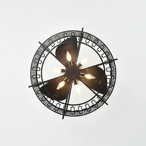 Miniatura 5 de Warehouse of Tiffany Ioana - Ventilador de techo iluminado de 25 pulgadas, 6 luces, 3 aspas, color marrón con mando a distancia