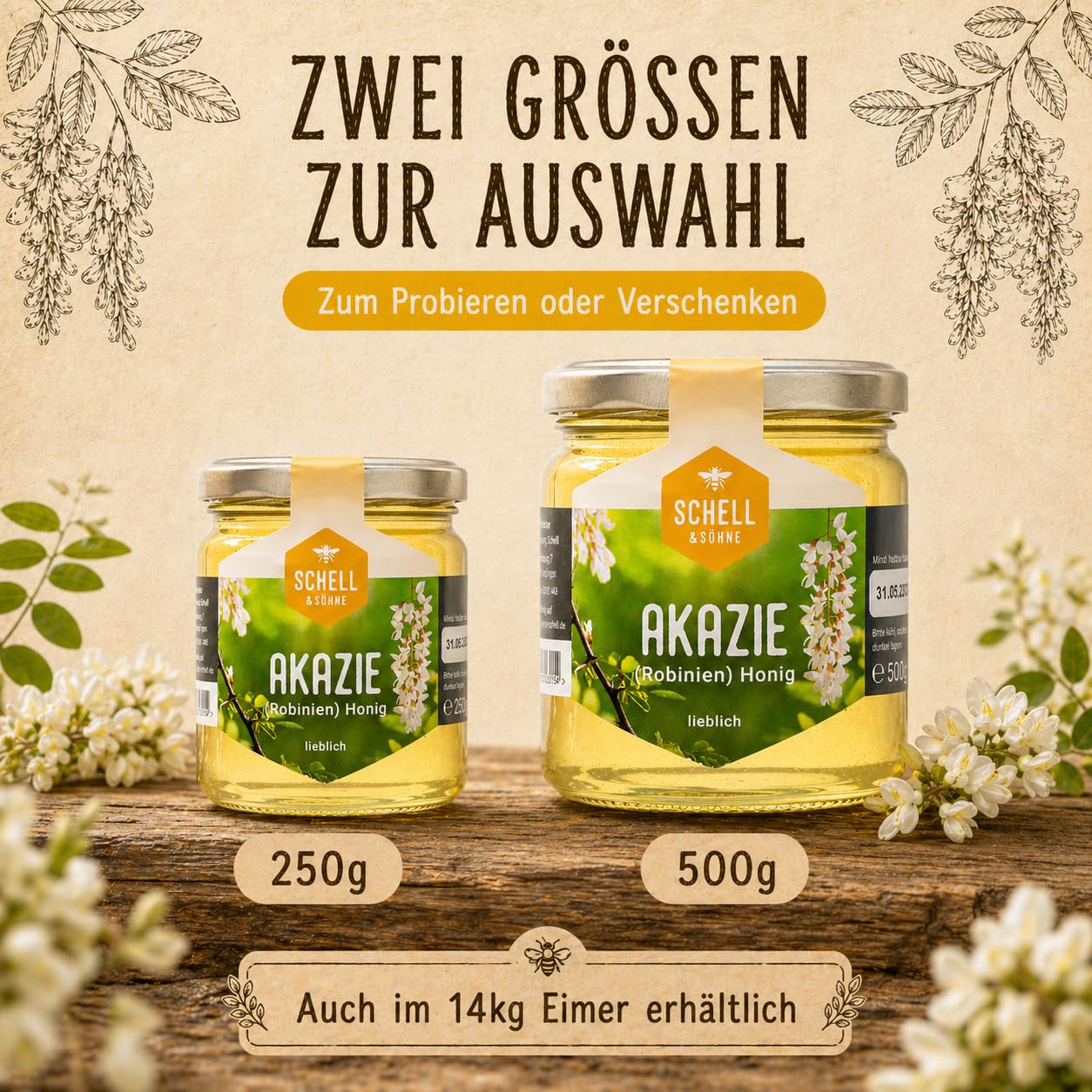 Deutscher Akazienhonig 6 x 500g - Vorteilspack - Robinienhonig - Imkerei Schell Honig aus eigener Produktion - 100% Deutscher Honig