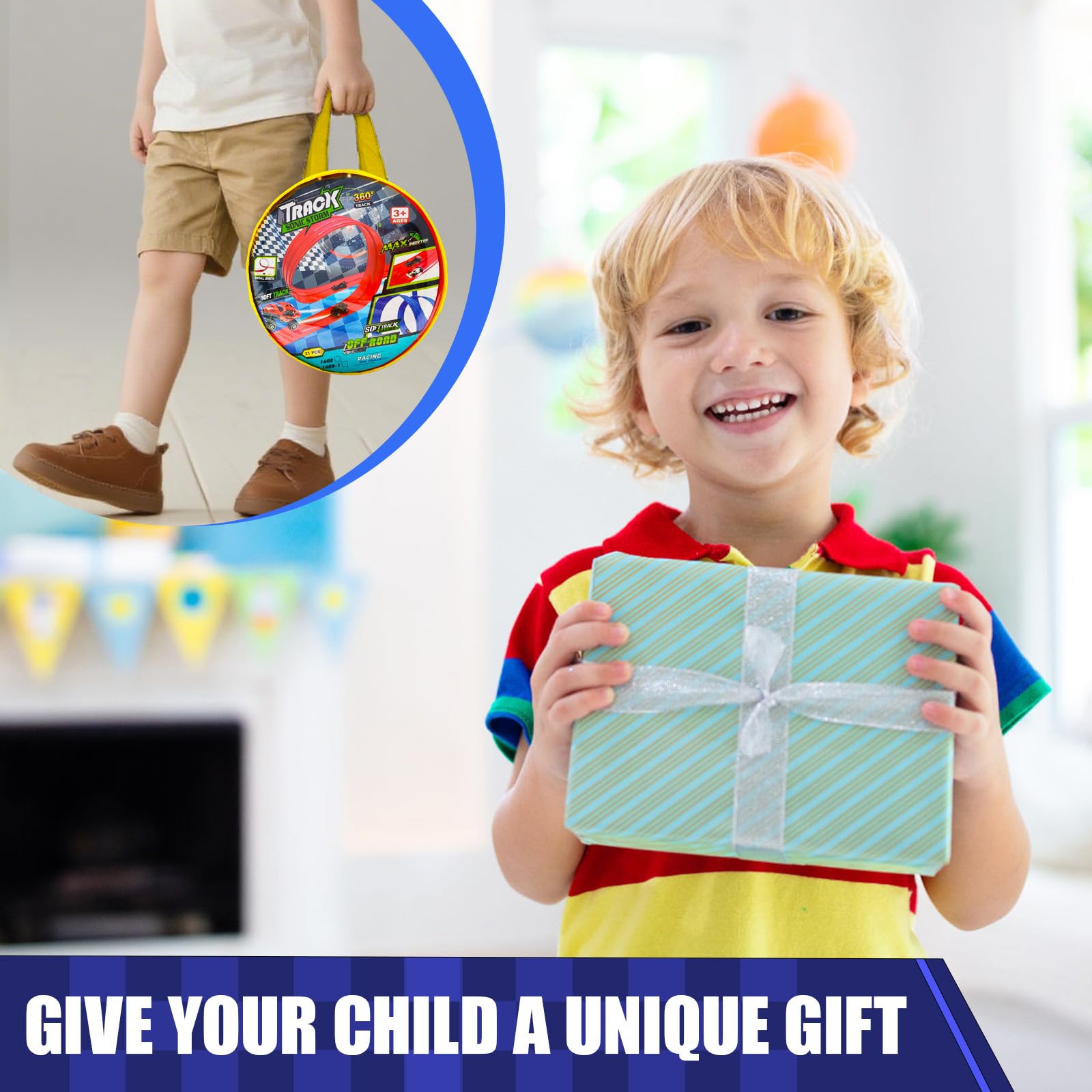 Pista Macchinine Flessibile 5 Metri, Pista Cars con 4, Piste Macchinine per Bambini Giocattolo Regalo per Bambini a Partire dai 3 anni in su