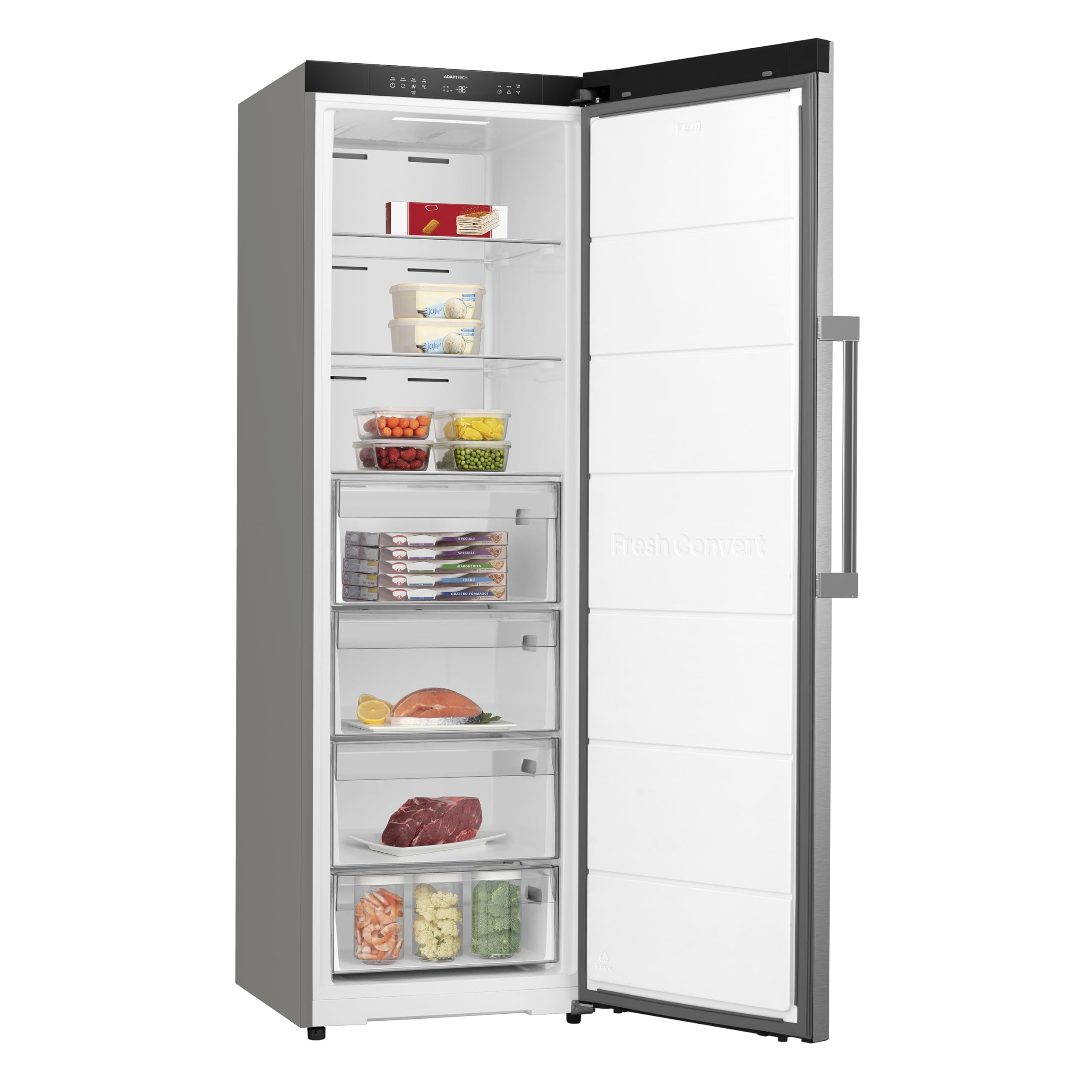 Gorenje FNC618D6XWF Gefrierschrank Freistehend 312 Liter SmartFit 185cm Höhe AdaptTech Convert -24℃ bis +8℃ ConnectLife Wifi Easy-open Griff Inverter Edelstahl