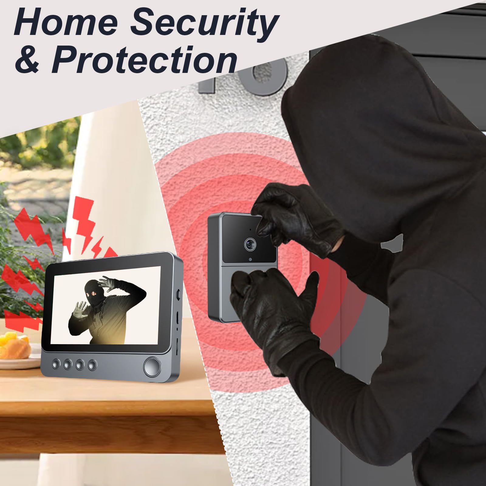 1080P Video Türklingel Kabellos mit Kamera, 4,3 Zoll Bildschirm Drahtlos Video Türklingel, IPX4 Wasserdicht Video Gegensprechanlage Türklingel ohne WLAN, kein APP, Video 70°, 2.4GHZ Videodoorbell