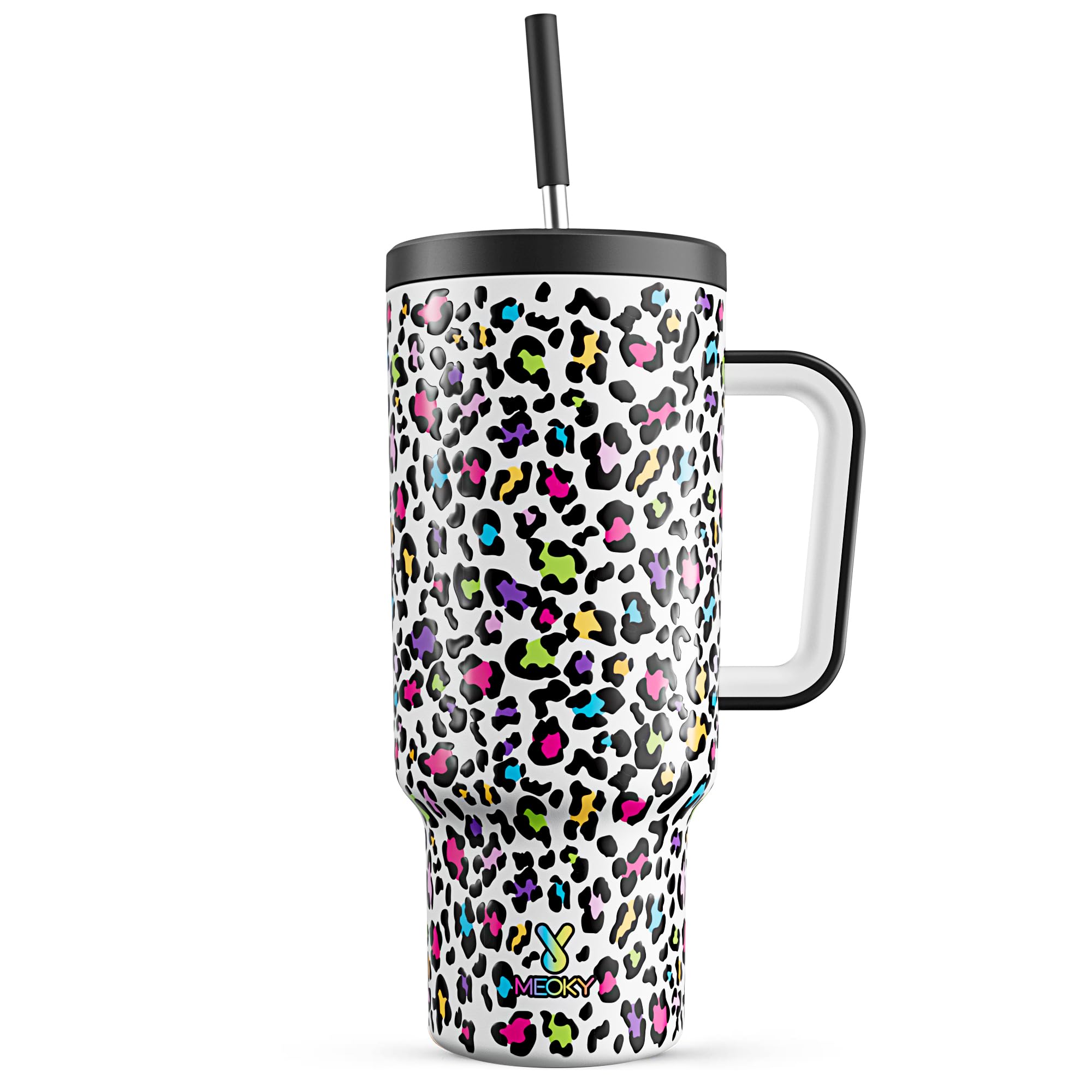 Meoky 40 oz Tumbler with Handle and Straw, Tumbler with Lid and Straw, Insulated Stainless Steel Travel Mug, 100% Leak-proof