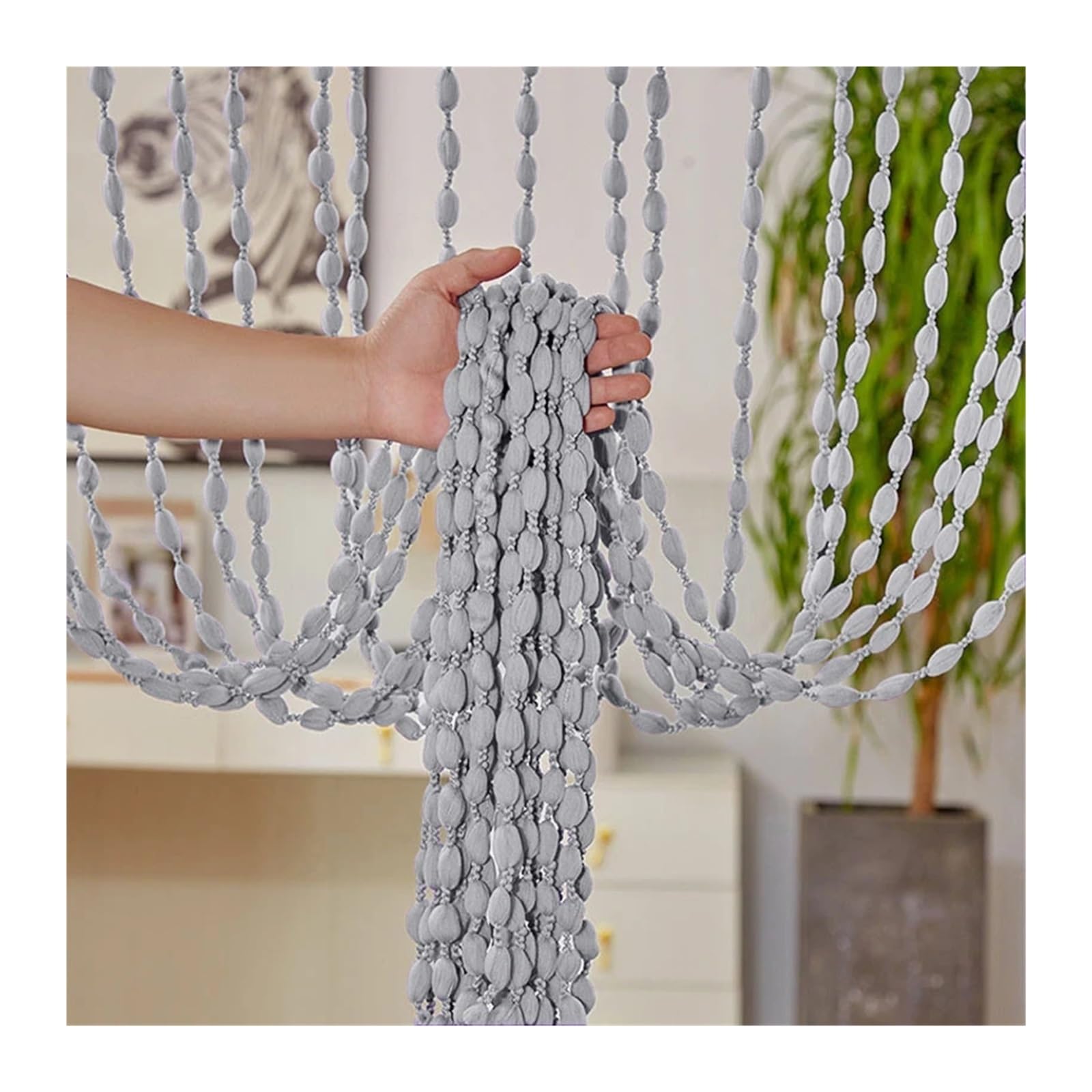 DFGBAPKBL beaded door curtain Polyester Door Beaded Curtains Lantern Tassel Cord Hotel Wedding Salon Window Line Decoration For Room Divider(Silver)