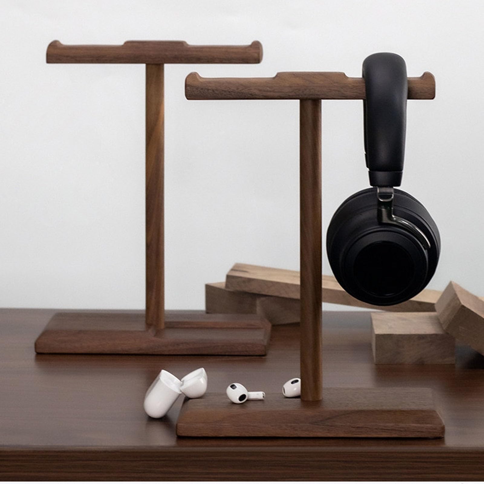 Supporto For Cuffie/supporto For Cuffie Da Tavolo, Realizzato In Legno, Presenta Un Design A Doppia Scanalatura, Supporta Un Carico Fino A 10 Kg, For Studi Di Registrazione