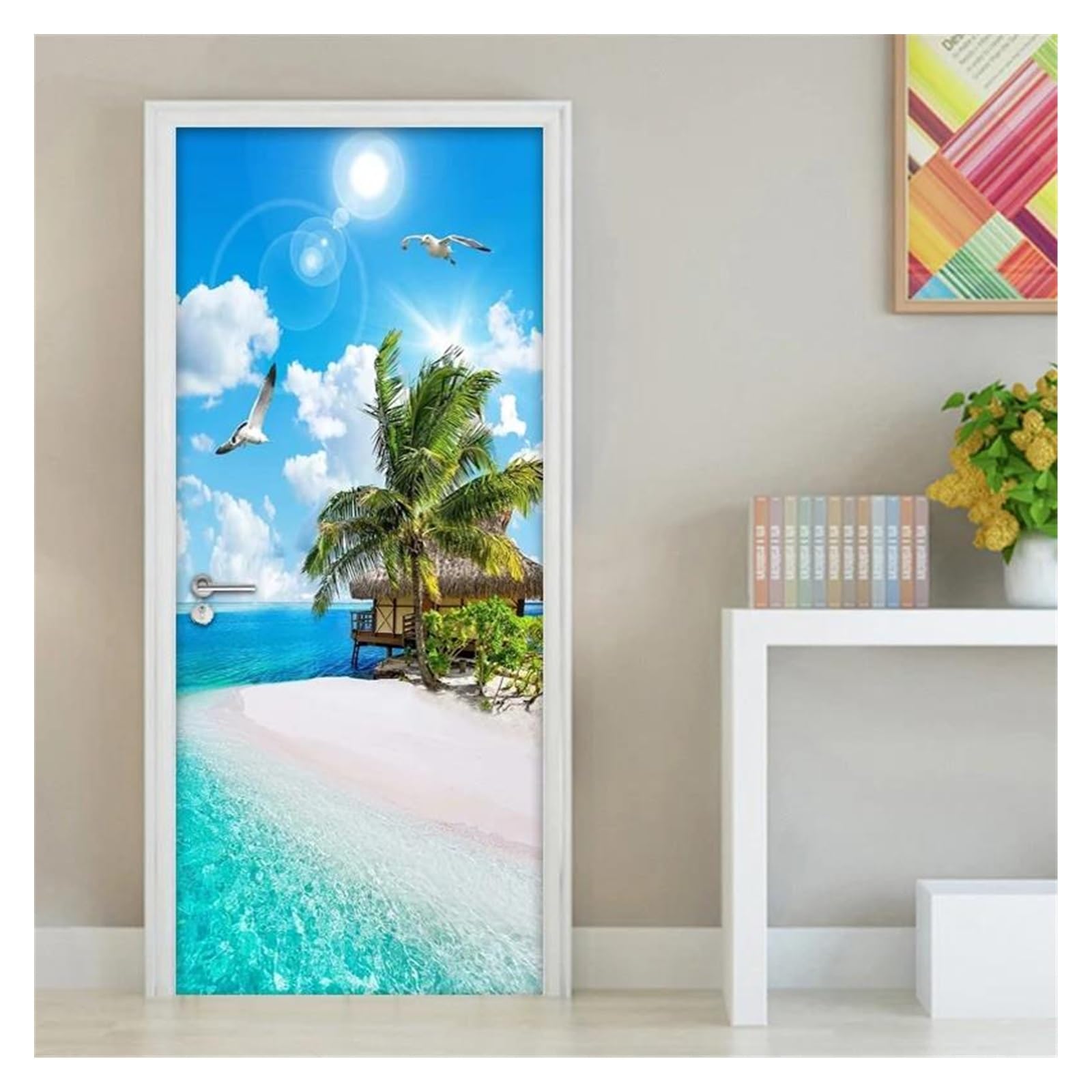 Autocollant de porte 3D étanche en PVC lavable et résistant pour décoration cuisine et salon