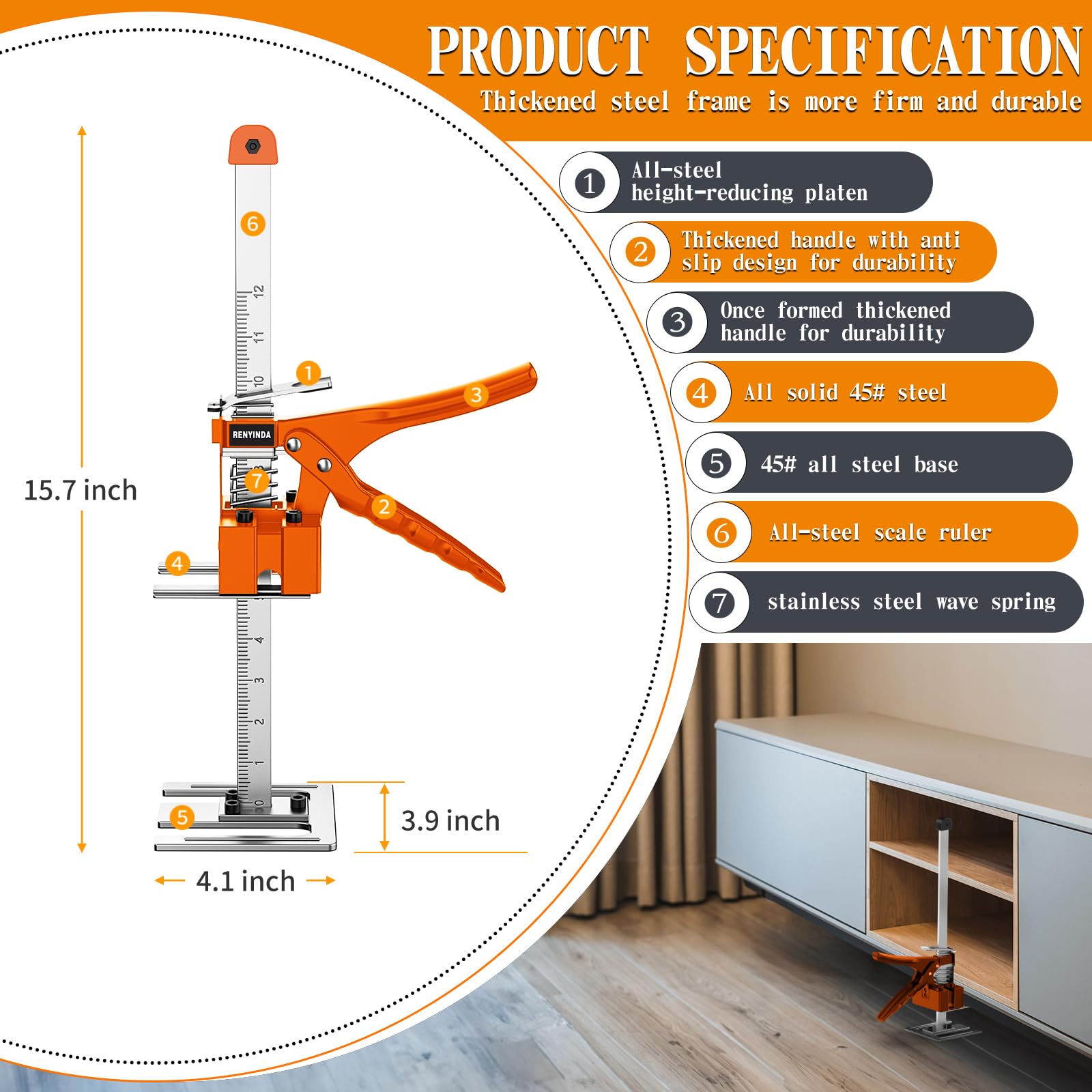 RENYINDA Labor-Saving Arm Jack Multifunctional Construction Jacks, Furniture Jacks?Lift Height 10 inches 300lb Load-Bearing for Installing Windows and Doors, Lifting Furniture, Woodworking Tools