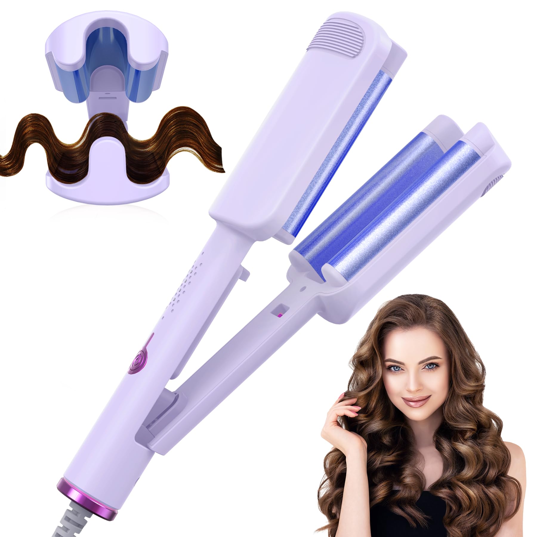 AISEELY 32mm Welleneisen für Haare,3-fach Barrel Beach Waves Lockenstab,Welleneisen Große Wellen,Einstellbare Temperatur (160°C-220°C), Hitzeschutz & Reisesicherung | Locken für alle Haartypen| Lila