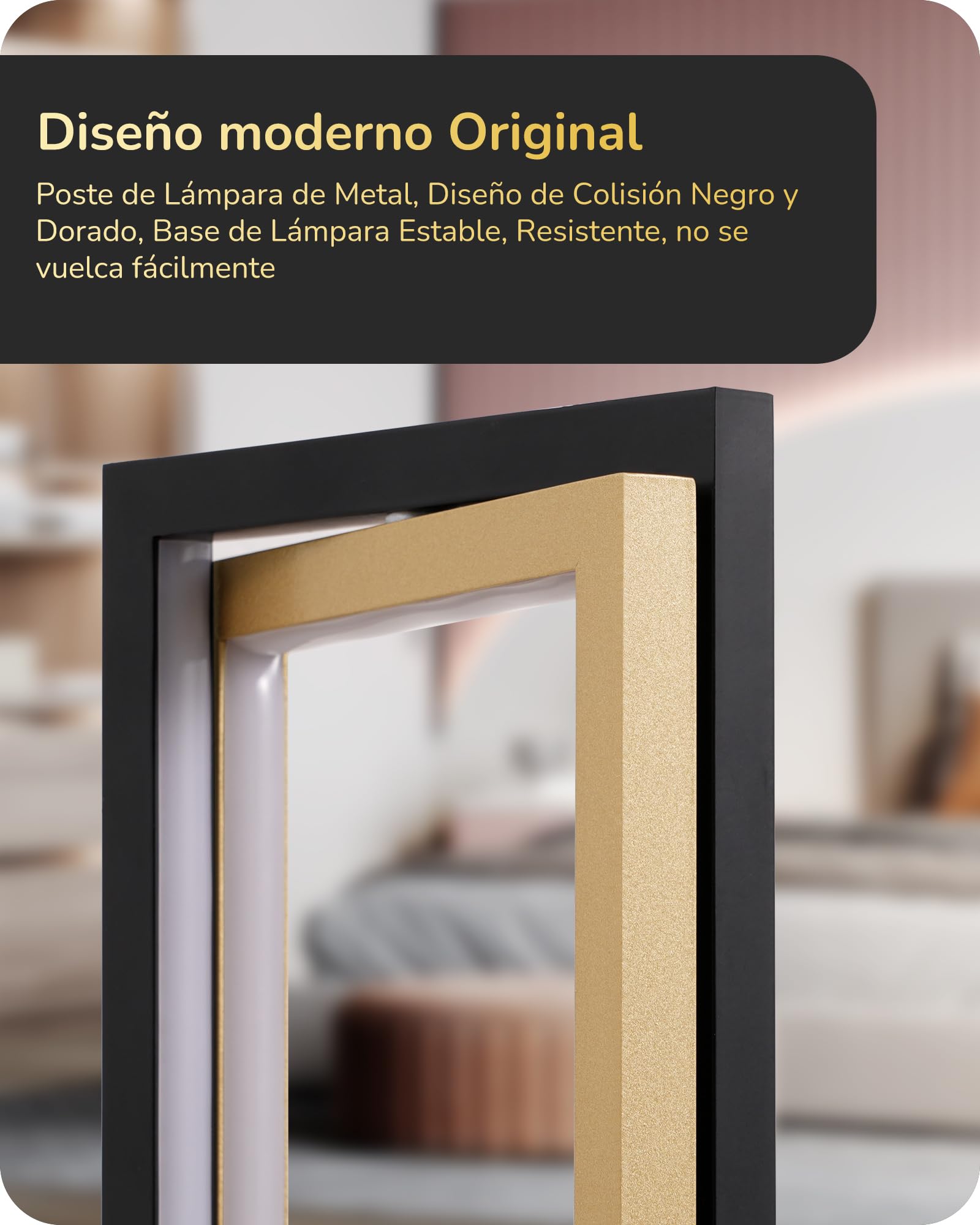EDISHINE Lámpara de Mesa LED Negro Oro, Táctil Regulable, 3 Temperaturas | Lámpara Mesita con Estructura Metálica Giratoria, Función Memoria, 750 Lúmenes, para Dormitorio, Salón y Oficina