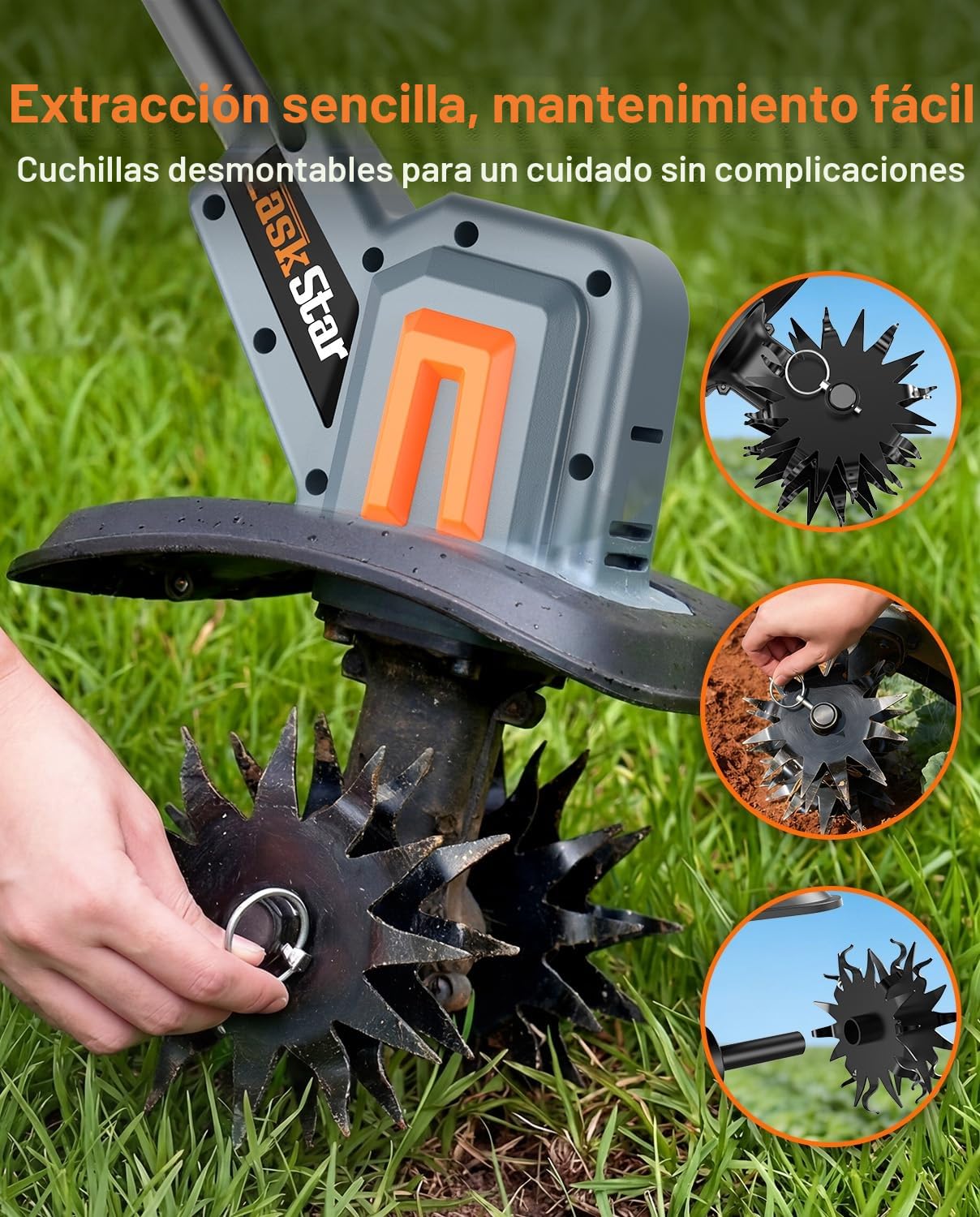 Motocultor Inalámbrico, Motoazada Eléctrica con Batería 4000 mAh, Cultivador Eléctrico 360 RPM con 48 Dientes de Acero, Ancho 25 cm y Profundidad 18 cm, Ideal para Aflojar y Compostar