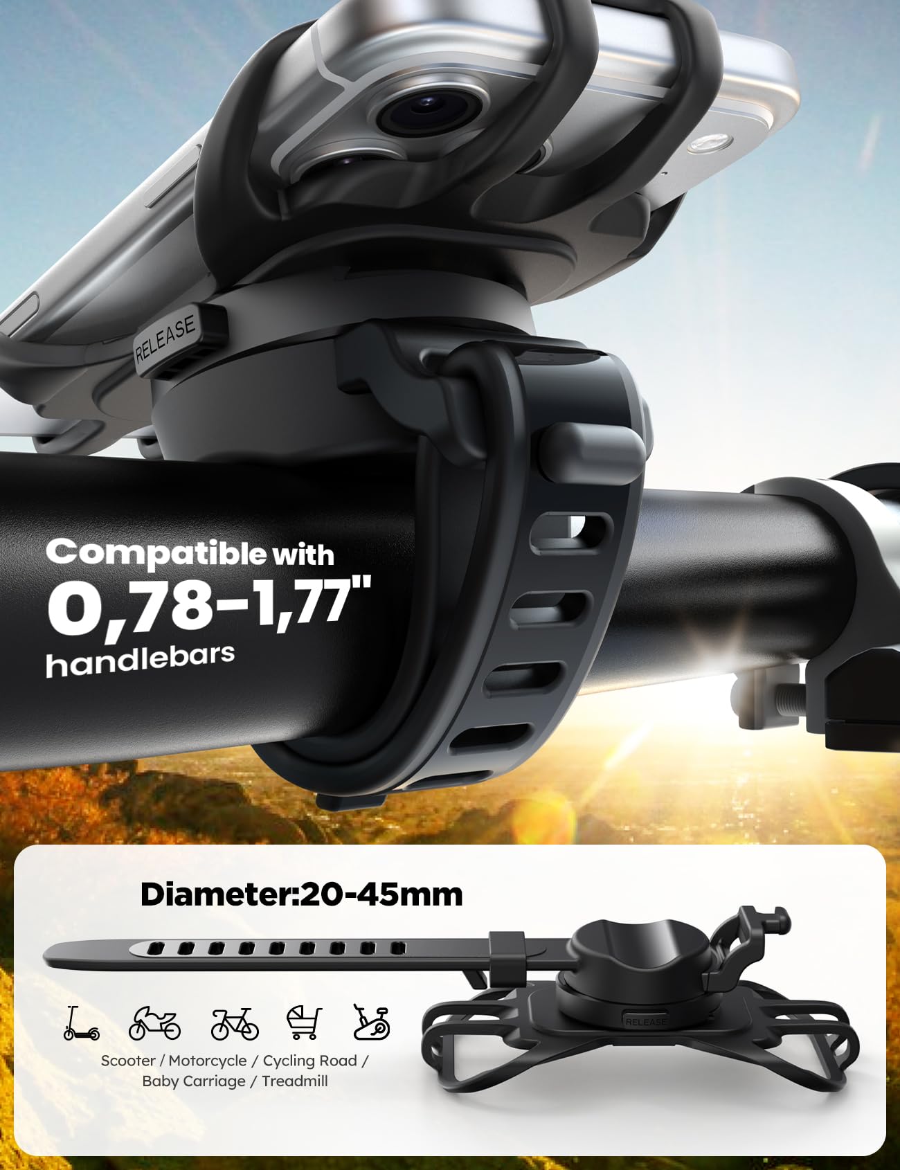 JOYROOM Uchwyt na telefon rowerowy [zdejmowany i silikonowy amortyzator] uchwyt na telefon do motocykla obrotowy o 360° uchwyt na kierownicę do roweru górskiego dla iPhone 17 16 15 Smartphone 4,7-7,0