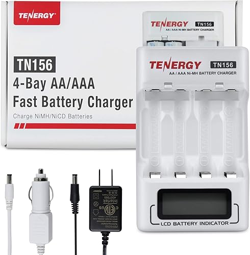 Miniatura 7 de Tenergy TN156 Cargador de batería compacto AAAAA NiMH NiCD LCD de 4 bahías, cargador ideal para baterías recargables de tamaño AA y AAA para