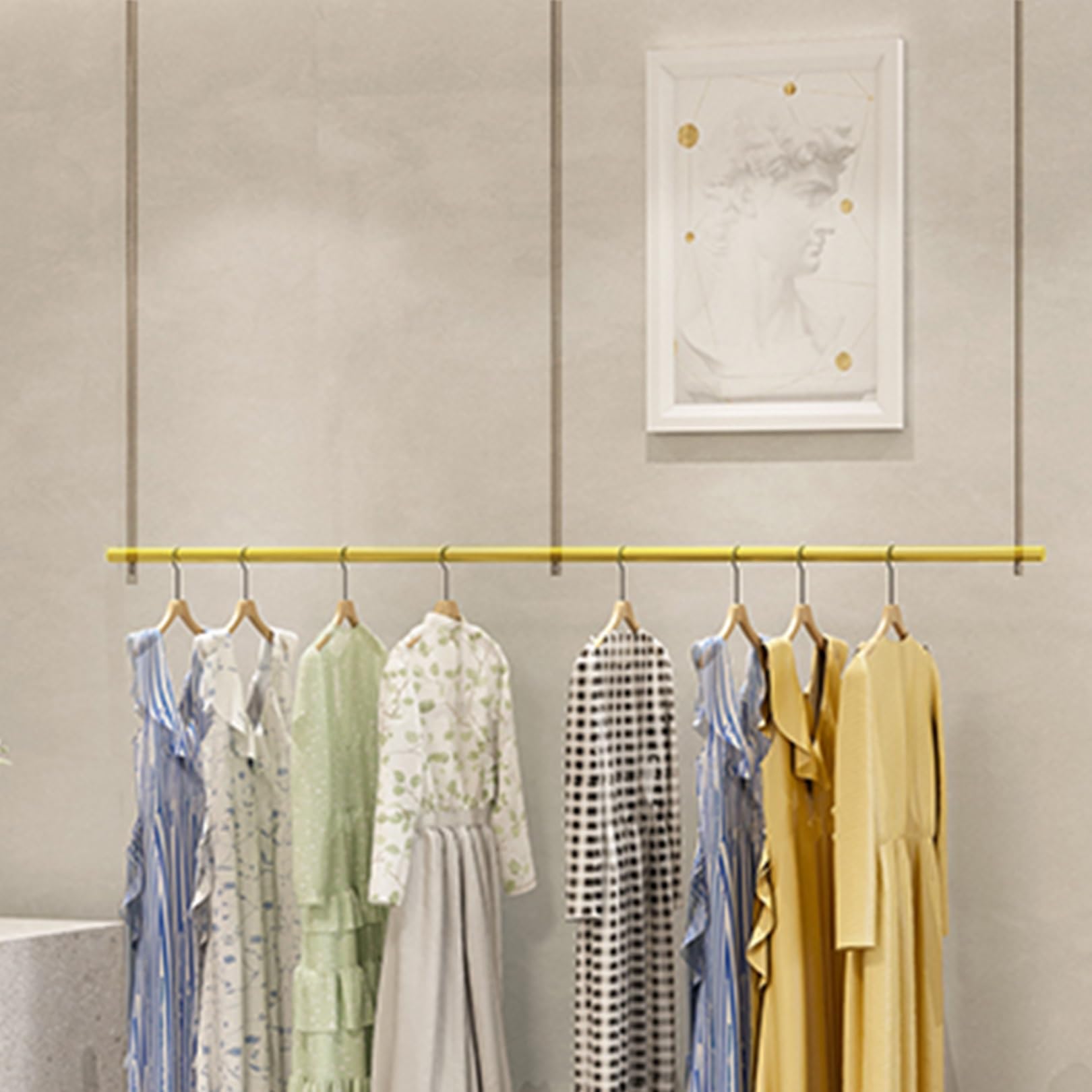 DETMOL Height-adjustable, ceiling-mounted clothes rack, retail clothes rail, commercial hanging clothes organizer, ideal for shopping malls and bedrooms