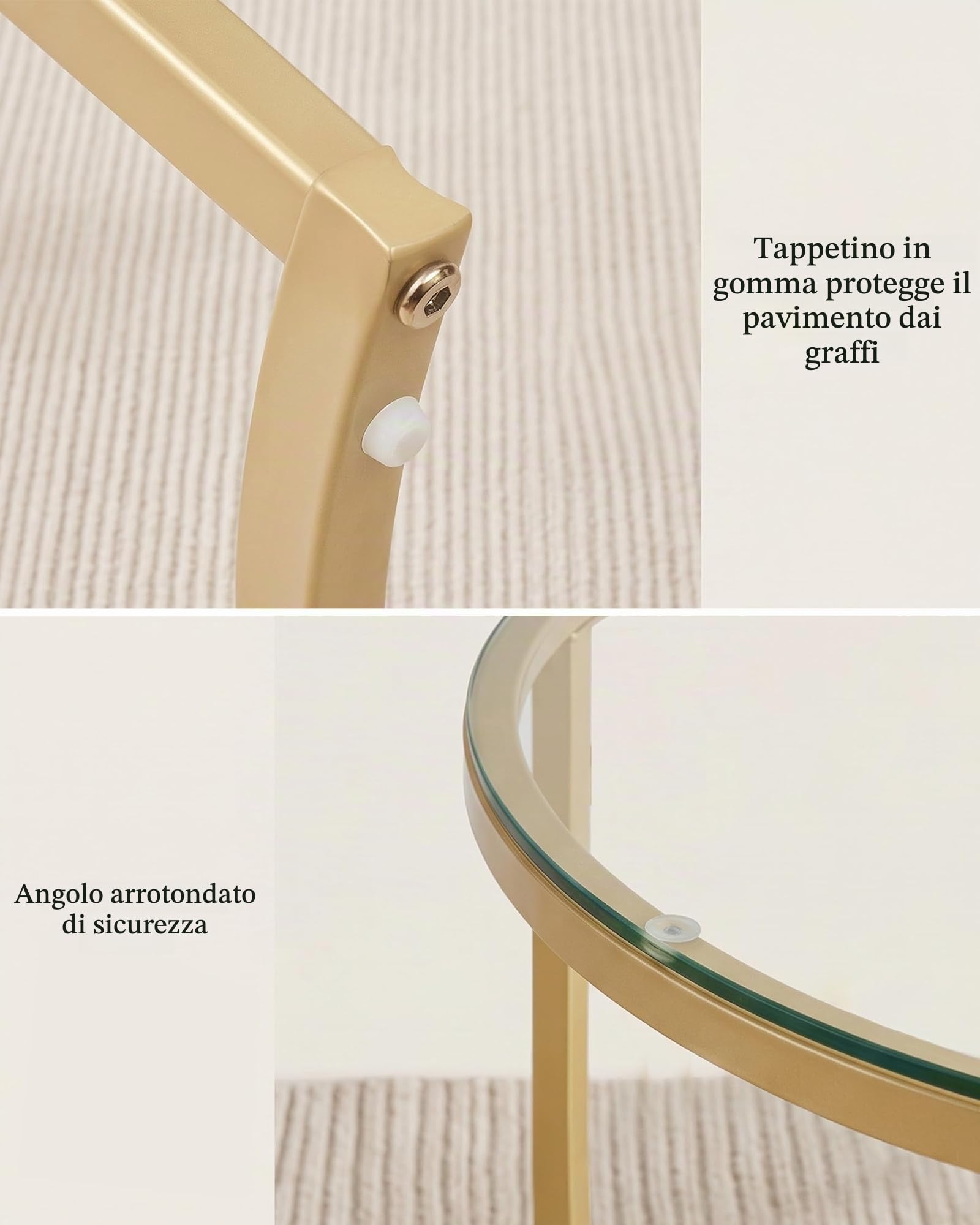 Tavolino Salotto in Vetro Set da 2 Ø80+60 cm, Tavolini da Salotto Rotondi in Vetro Trasparente e Struttura Dorata, Tavolo Salotto Moderno Impermeabile per Interno ed Esterno