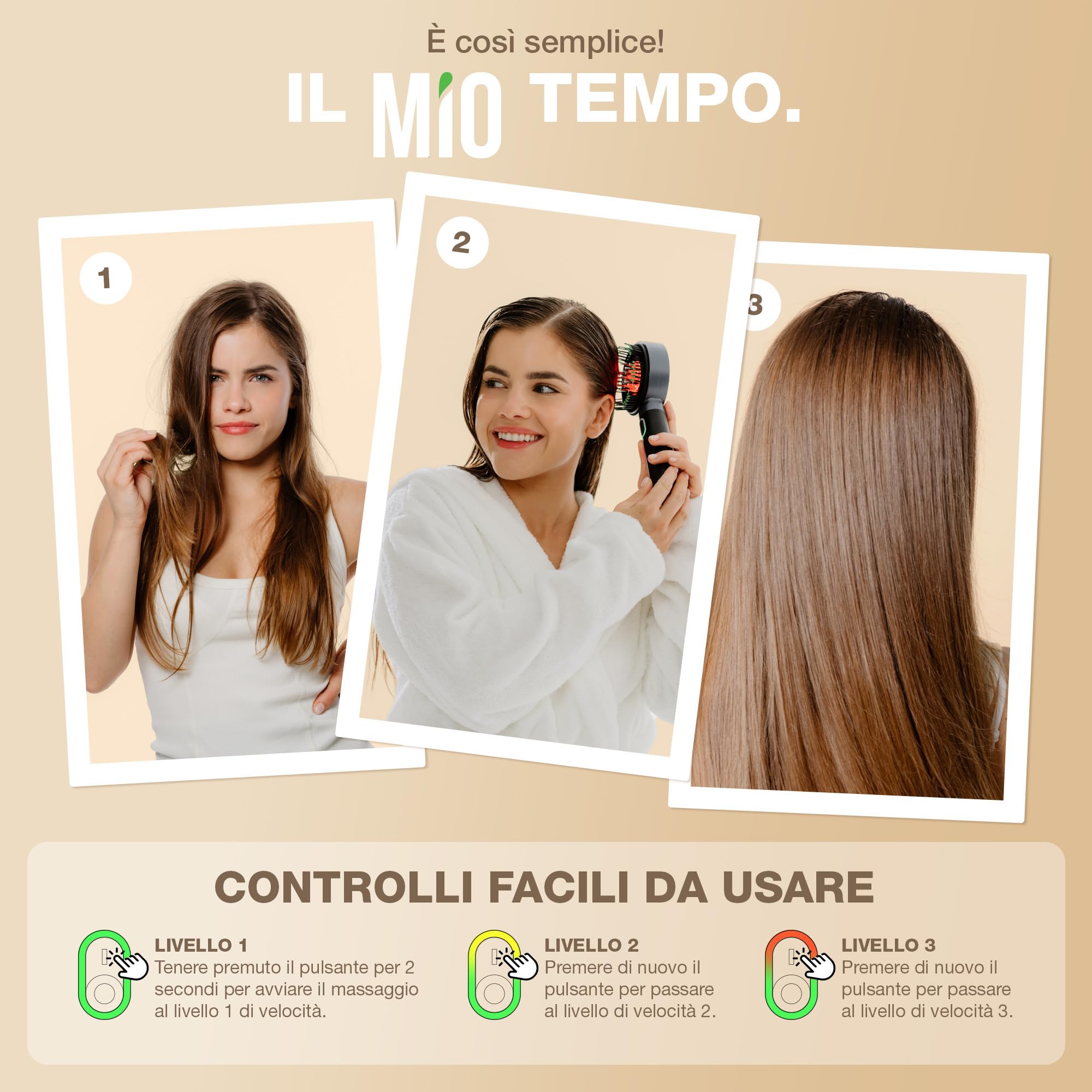 DONNERBERG® MIO Applicatore Elettrico per Olio per Capelli e Cura del Cuoio Capelluto | Garanzia di 7 anni sul Motore | Spazzola Elettrica con Luce Rossa | Rilassamento, Sollievo dallo Stress