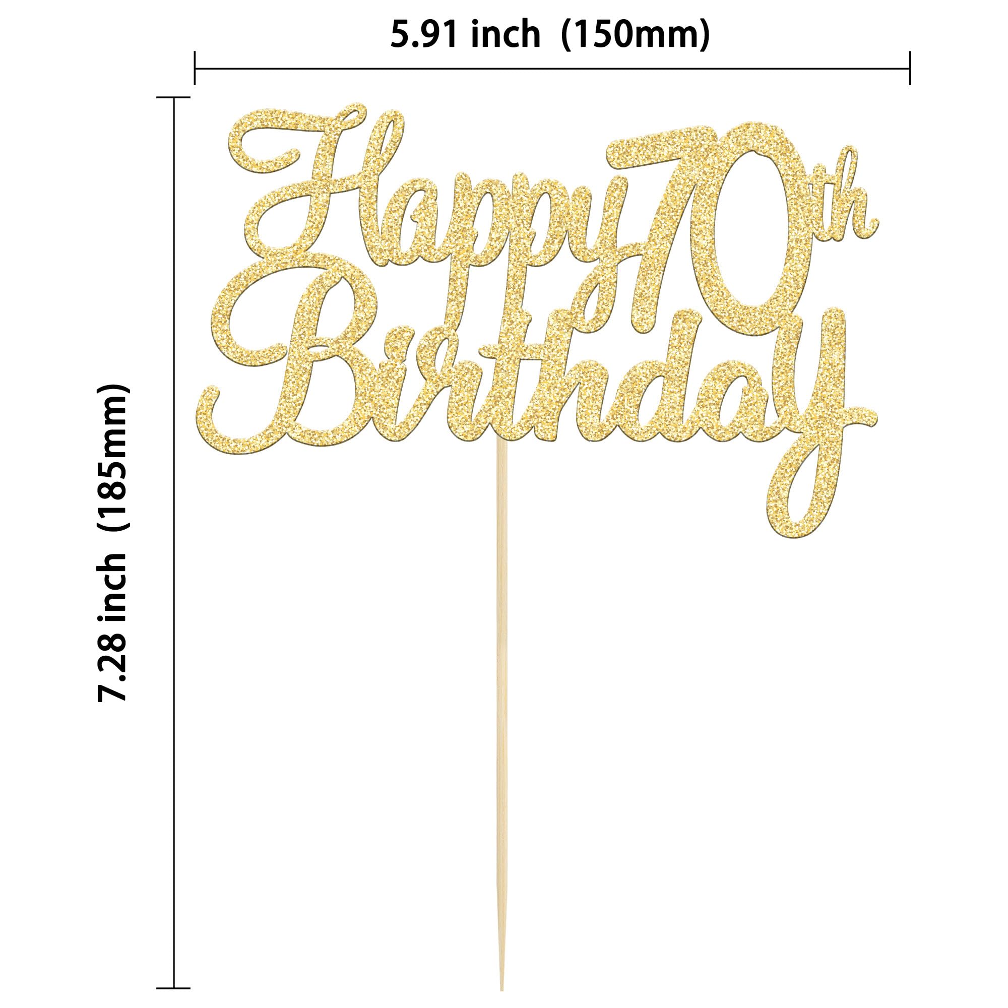 Gyufise 1 Pack Gold Happy 70th Birthday Cake Topper Glitter Happy 70 Cupcake Topper Cheers to 70 Fabulous Cake Decoration for 70th Birthday Party Decoration Supplies