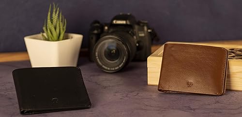 Miniatura 7 de AULIV Cartera plegable con bloqueo RFID para hombre cuero vegetal de grano completo con ventana de identificación y caja de regalo marrón oscuro