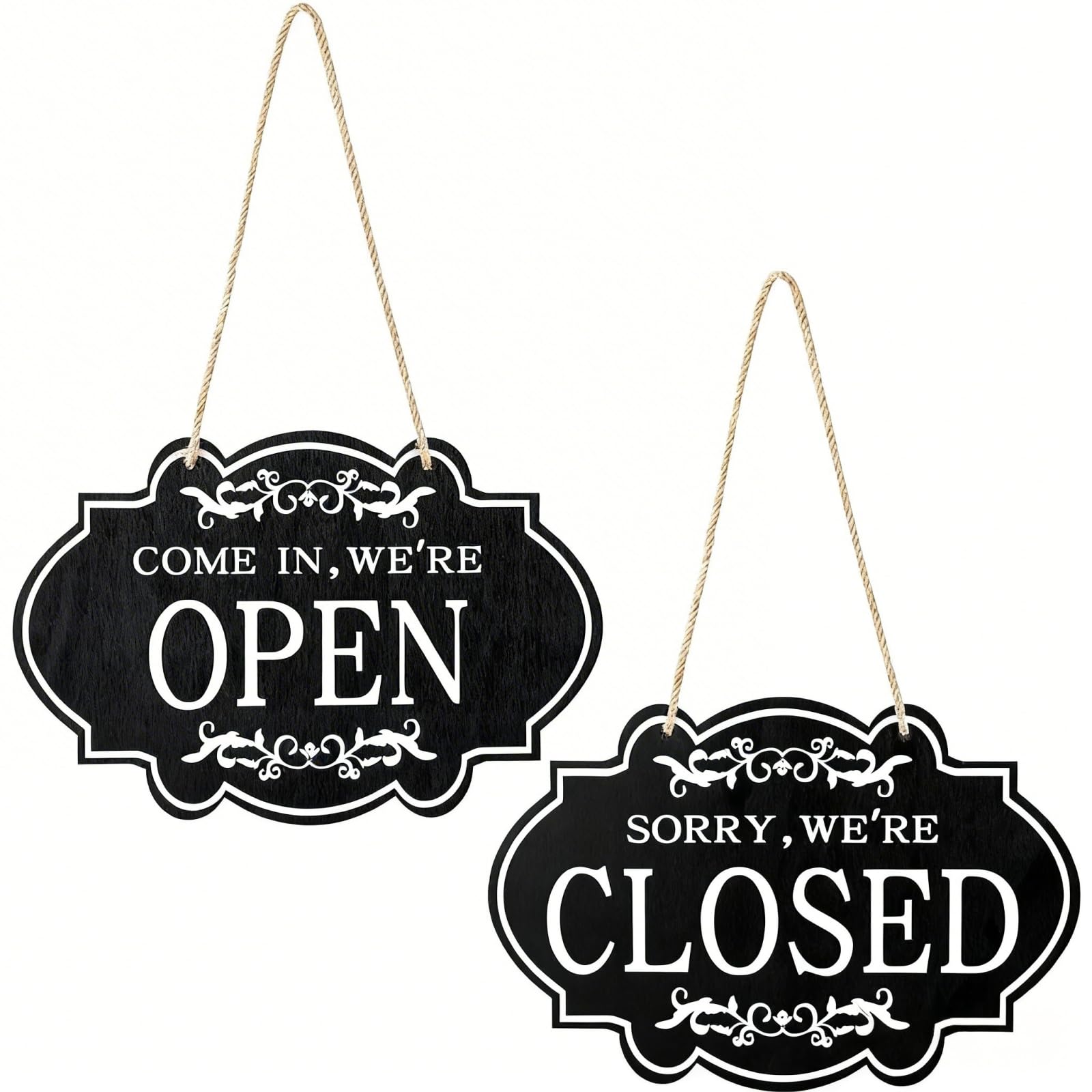 Double Sided Open Closed Sign for Business - Durable Store Sign with Multiple Mounting Options - 12"x8" Modern Shop Sign for Cafe, Restaurant, Retail Store(Black)