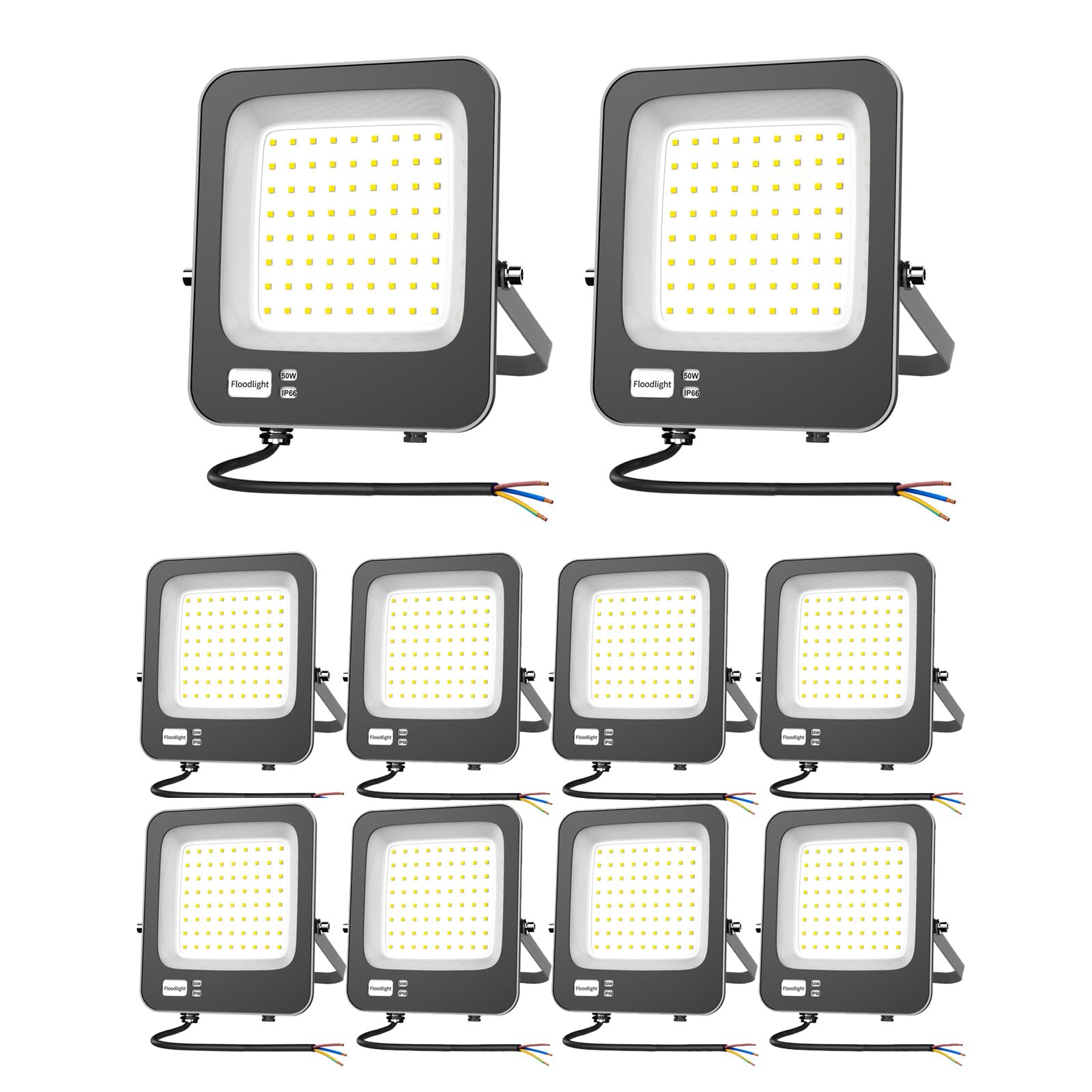 Focos LED Exterior 50W,Fosingut IP66 Impermeable Foco Proyector LED Exterior,3000K Blanco Cálido Super brillante Focos Interior,Luz de Seguridad Floodlight para Jardín,Garaje,Patio,Terraza-10 Pack