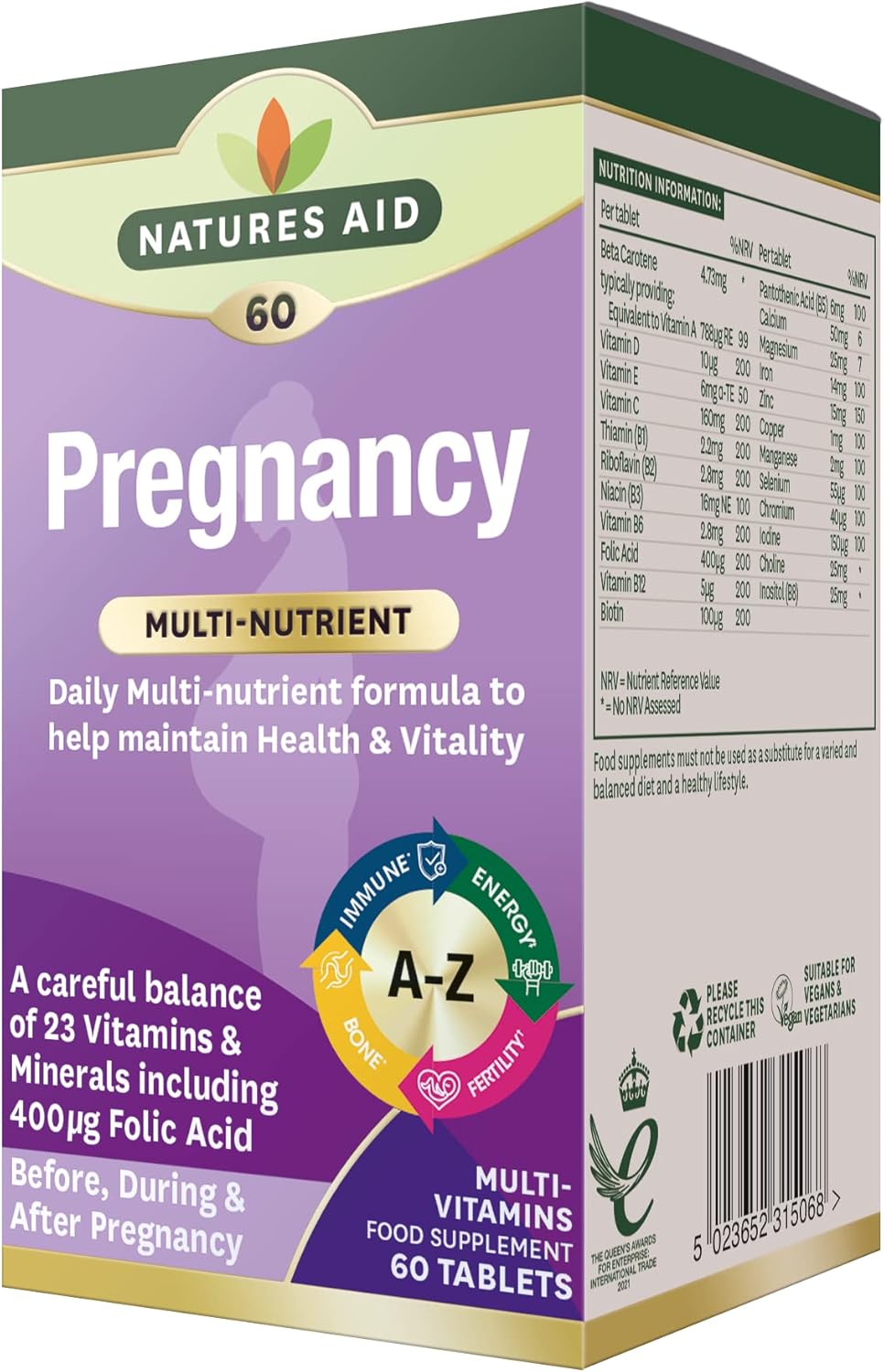 Natures Aid Pregnancy MultiVitamins and Minerals Tablets (23 Essential