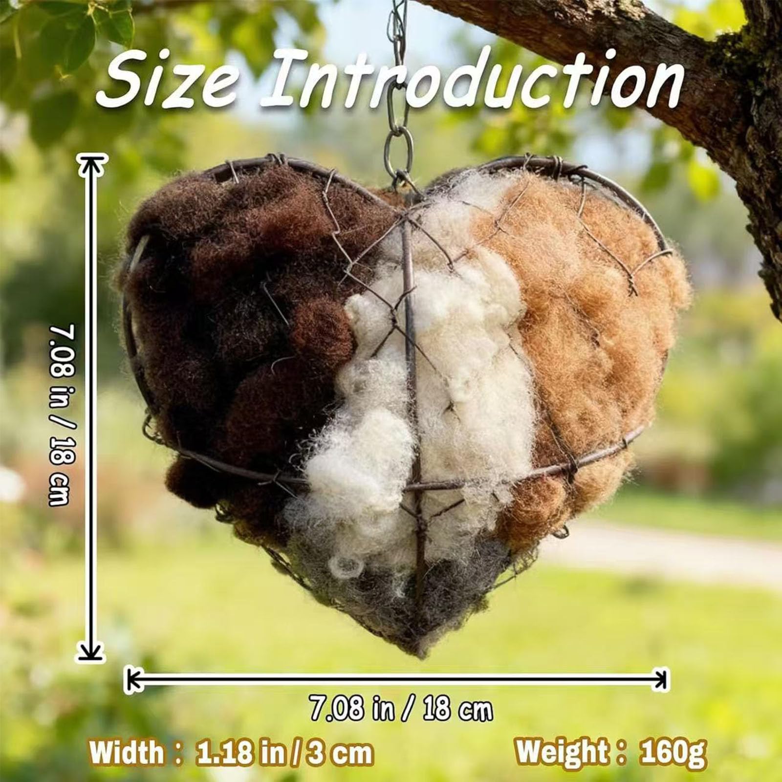 Nidificazione a forma di cuore in fibra di alpaca, supporto per uccelli selvatici, colibrì, casa e giardino, decorazione artistica