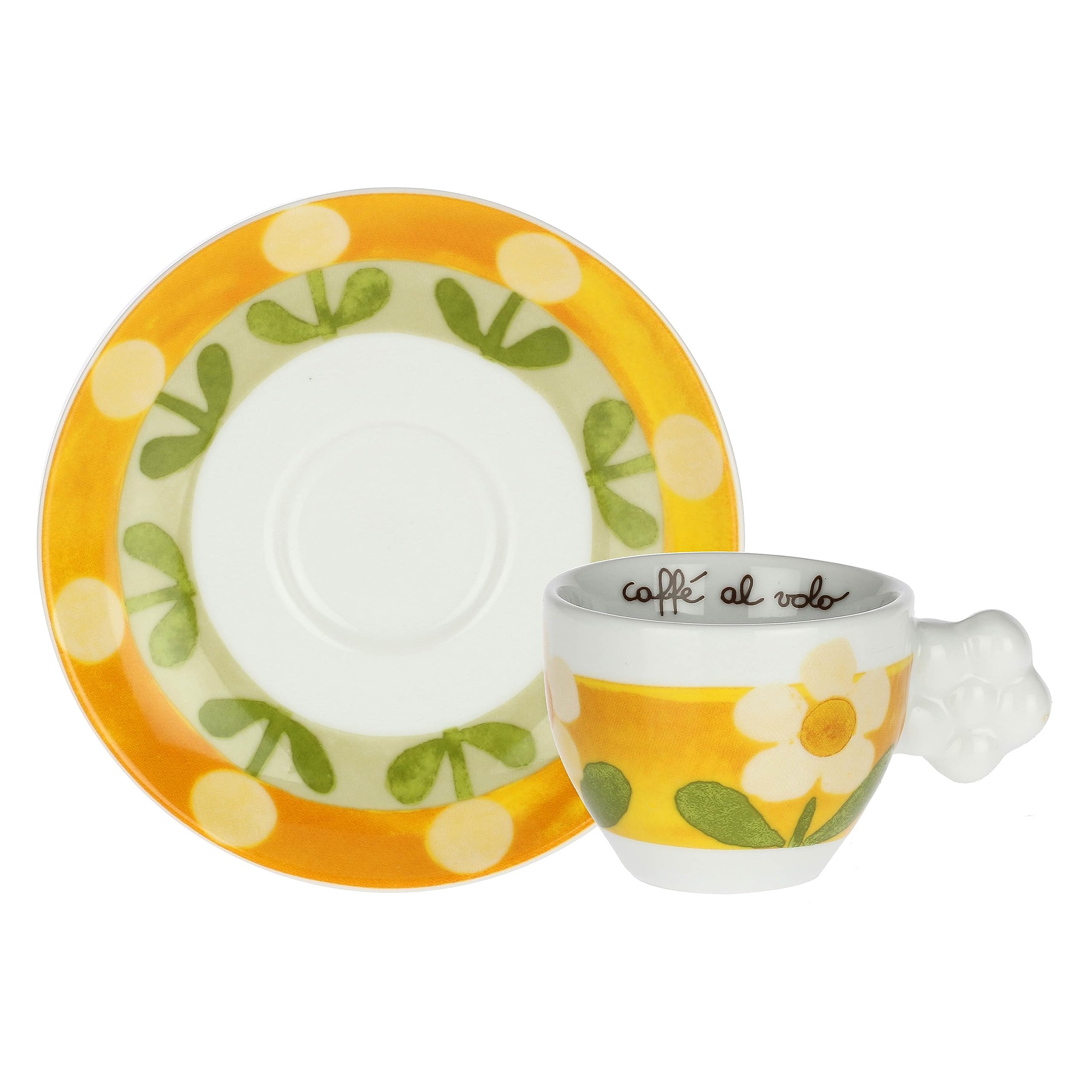 THUN, Set 6 Tazzine Espresso in Porcellana Decorata a Mano con Motivi Floreali, Linea Florianne, Tazzina Ø 6.5 cm, Piattino 12 cm