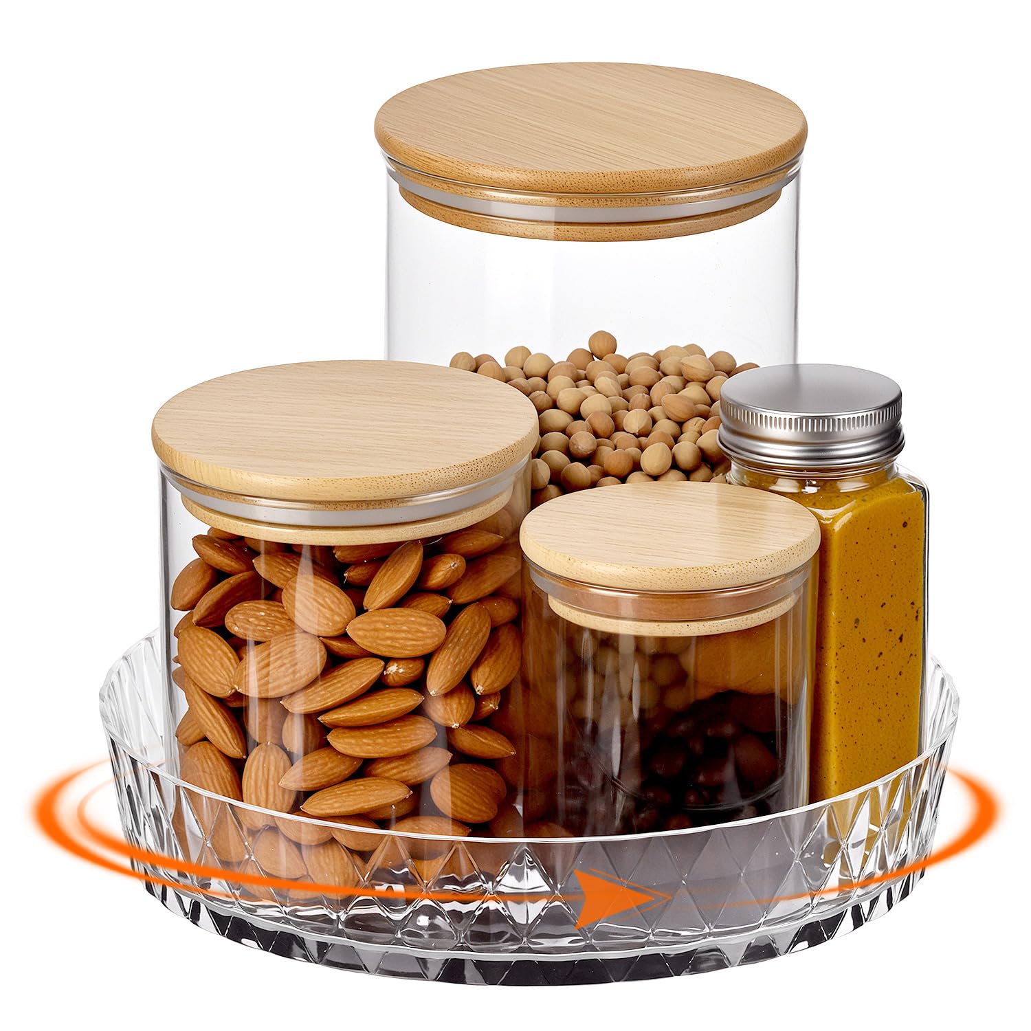 QWORK® Turntable Cupboard Organizer, Φ22cm Lazy Susan Rotating Spice Rack, Clear Turntable Makeup Storage Plate, for Kitchen, Bathroom, Fridge