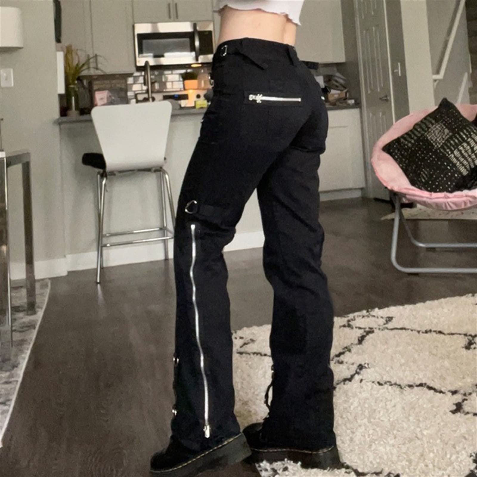 Cargohose Damen High Waist, Freizeithose Baumwolle Y2K Baggy Hosen
