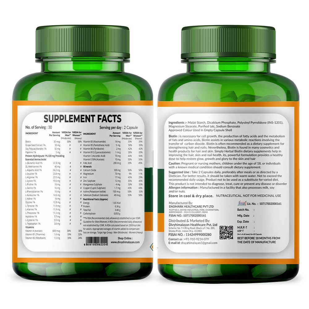 Divya Himalayan Biotin 10,000 MCG | Hair, Skin & Nail Support | 60 Vegan Capsules | High Potency | Non-GMO, Gluten-Free 1