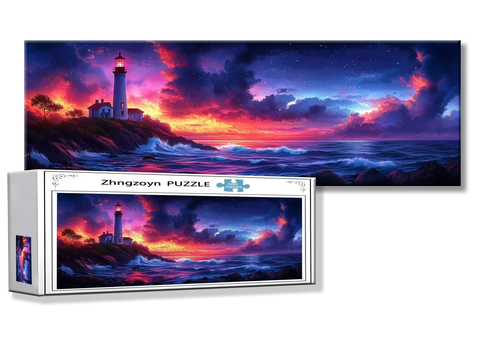Puzzle Phare 900 Pieces Paysage Puzzle Adultes 87 x 34 cm DIY Difficile Classiques Jigsaw Panoramique, Adulte Jeu éducatif, 2025 Bois Jigsaw Art Impossible Famille Challenge, Cadeau pour Femme D-2