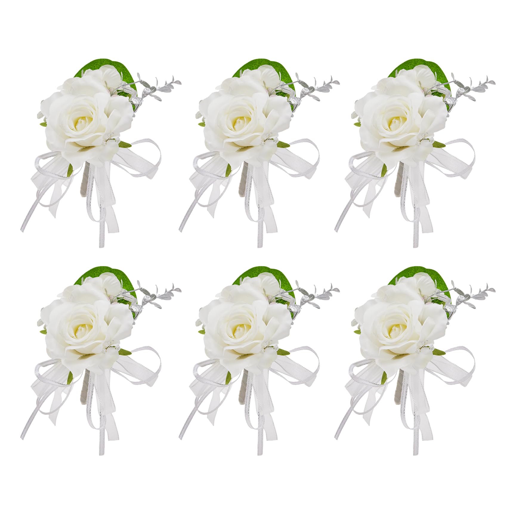 6 Pcs White Boutonniere For Men Groom Wedding Suit Flower Rose