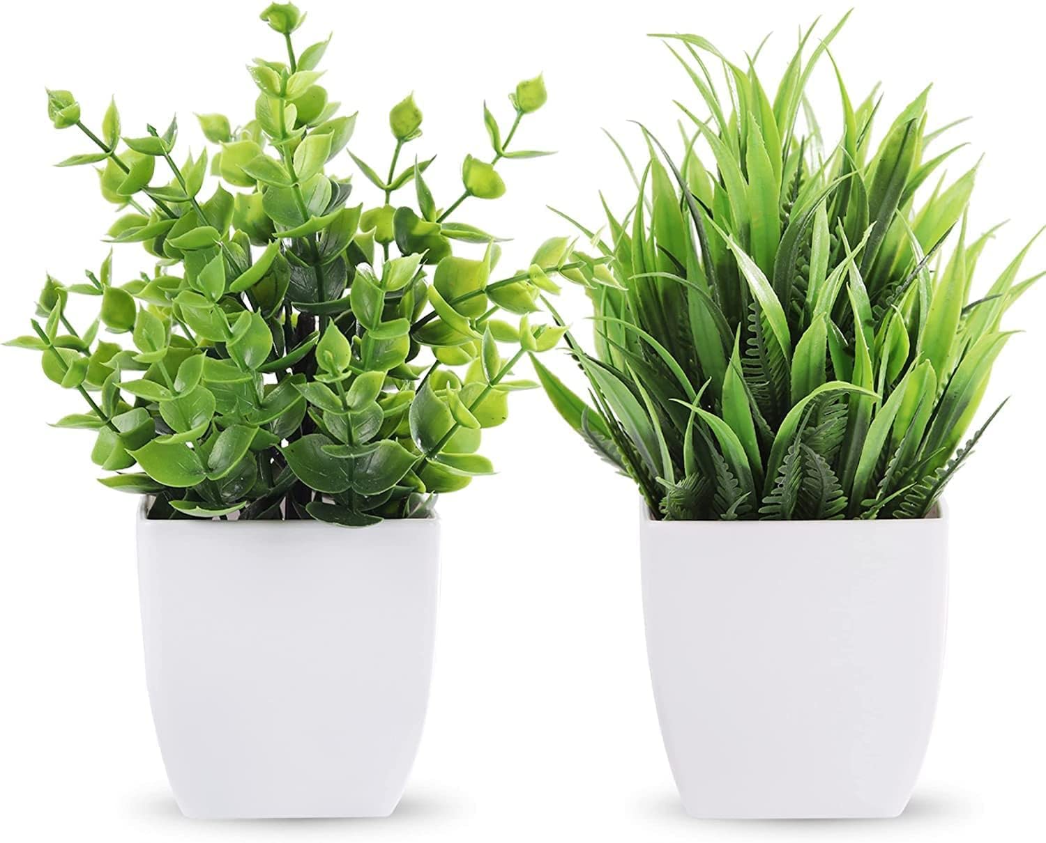 WYTE ORIGIN Artificial Potted Plants, Green Artificial Plastic Eucalyptus Plants Small Indoor Potted Houseplants, Small Faux Plants for Home Decor Bathroom Office Farmhouse. (Set-2)-image-37