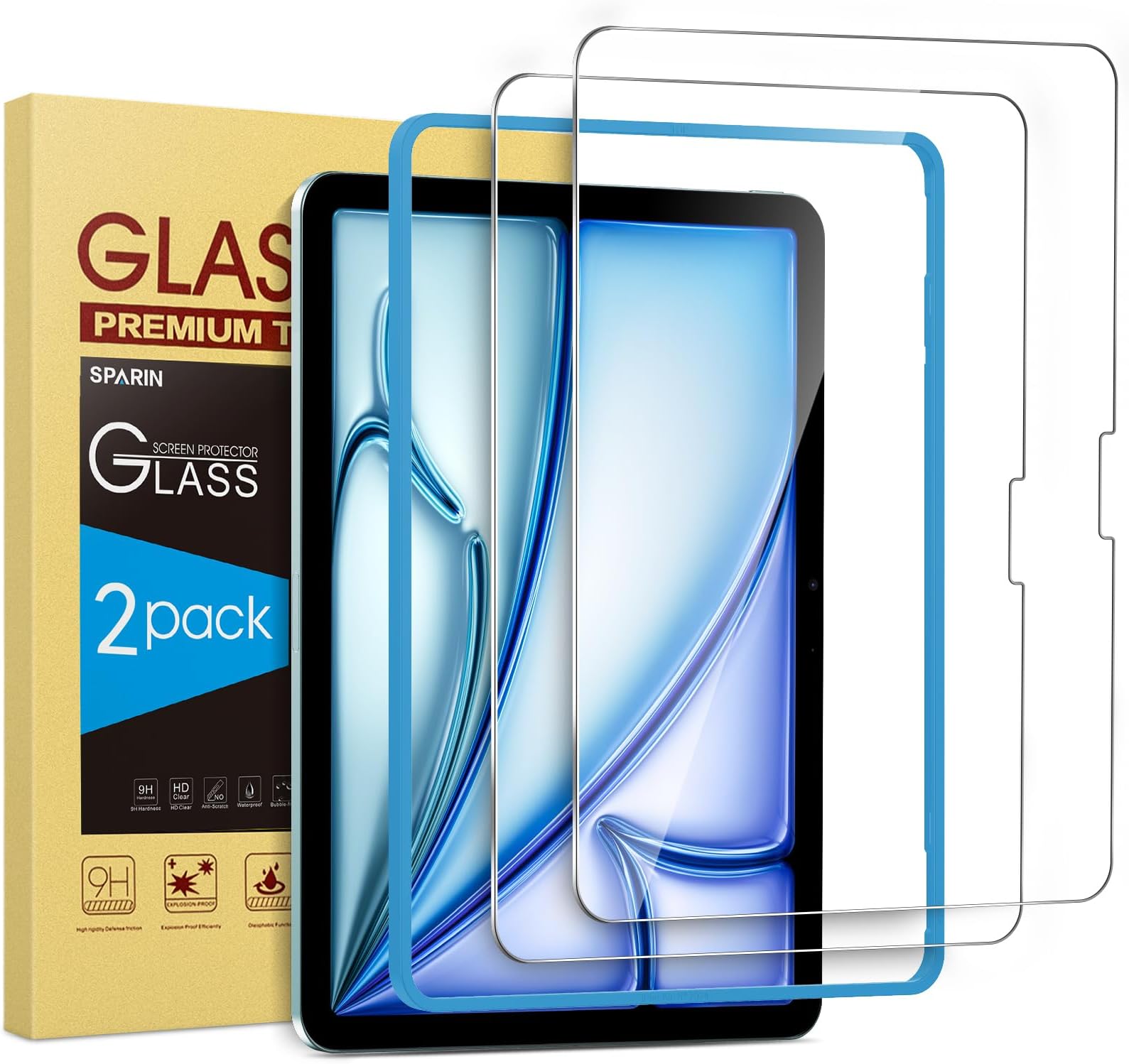 SPARIN 2 Pack Screen Protector for iPad Air 11 inch M4/M3/M2 (2026/2025/2024), (iPad Air 8th/7th/6th Generation), Tempered Glass, Apple Pencil Pro & Case Compatible, Anti-Scratches, High Definition